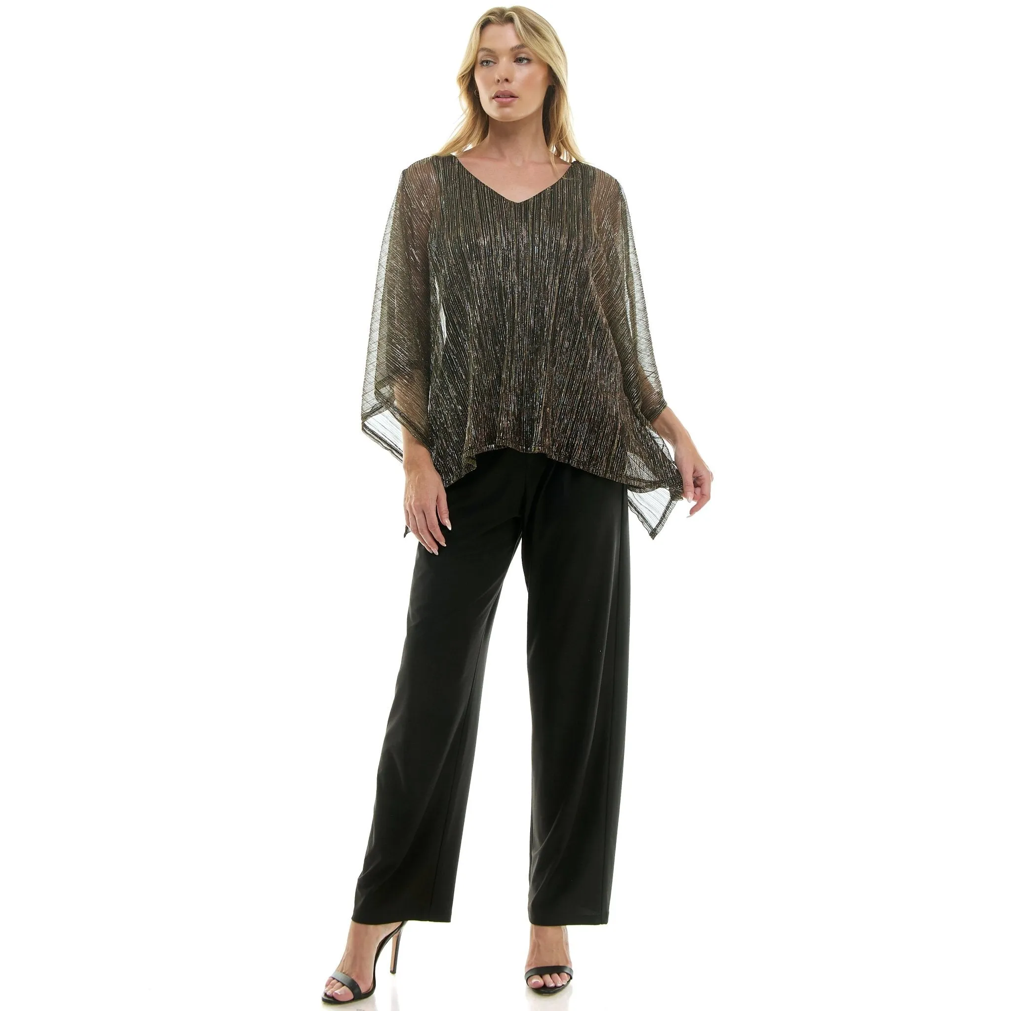 Novelty Trim Cold Shoulder Poncho Pant Set