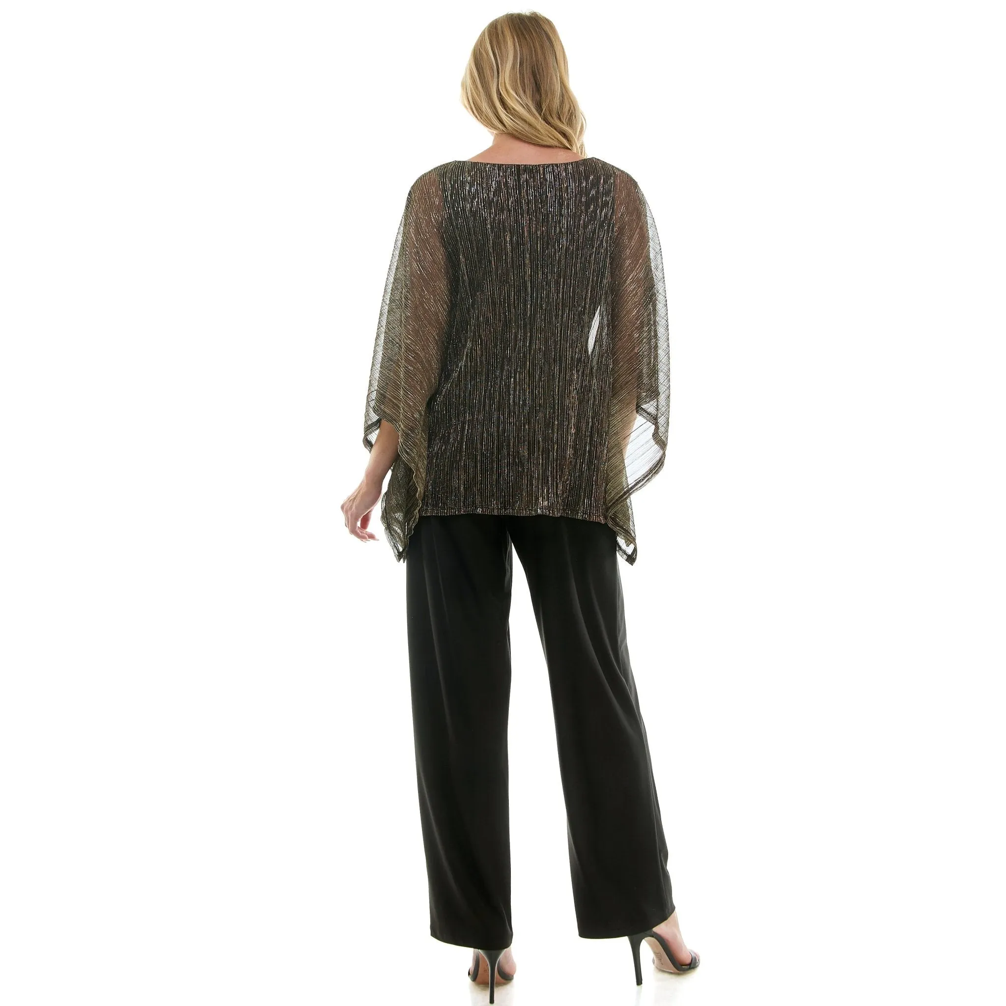 Novelty Trim Cold Shoulder Poncho Pant Set