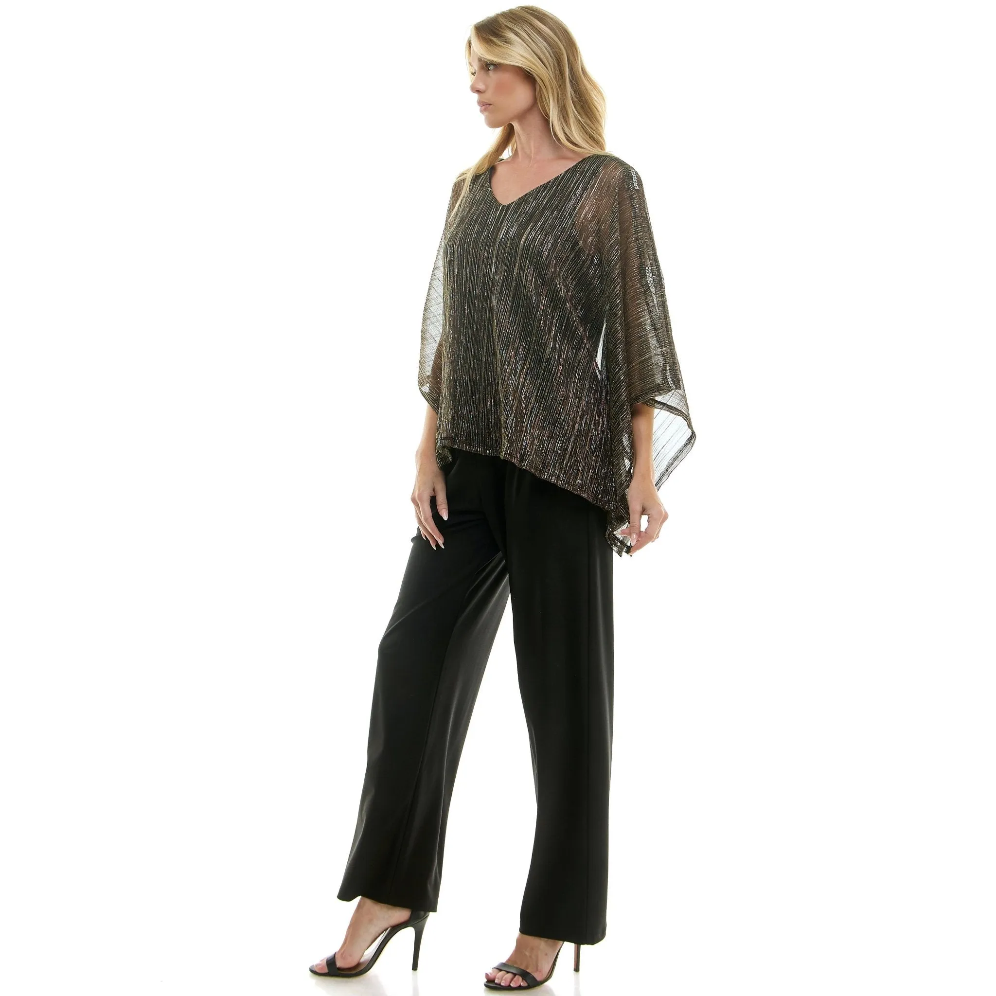 Novelty Trim Cold Shoulder Poncho Pant Set