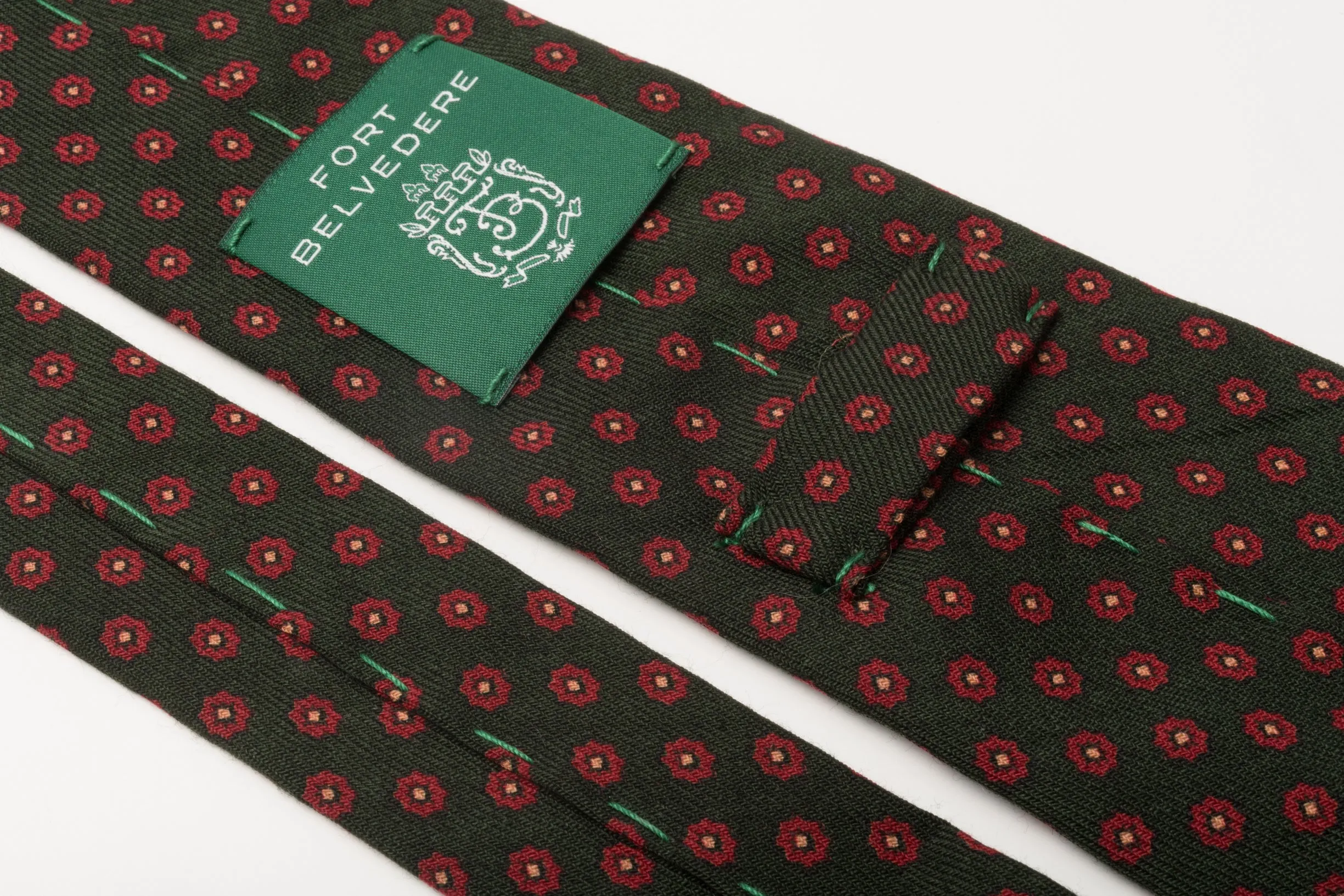 Olive Green Geometric Wool Challis Tie