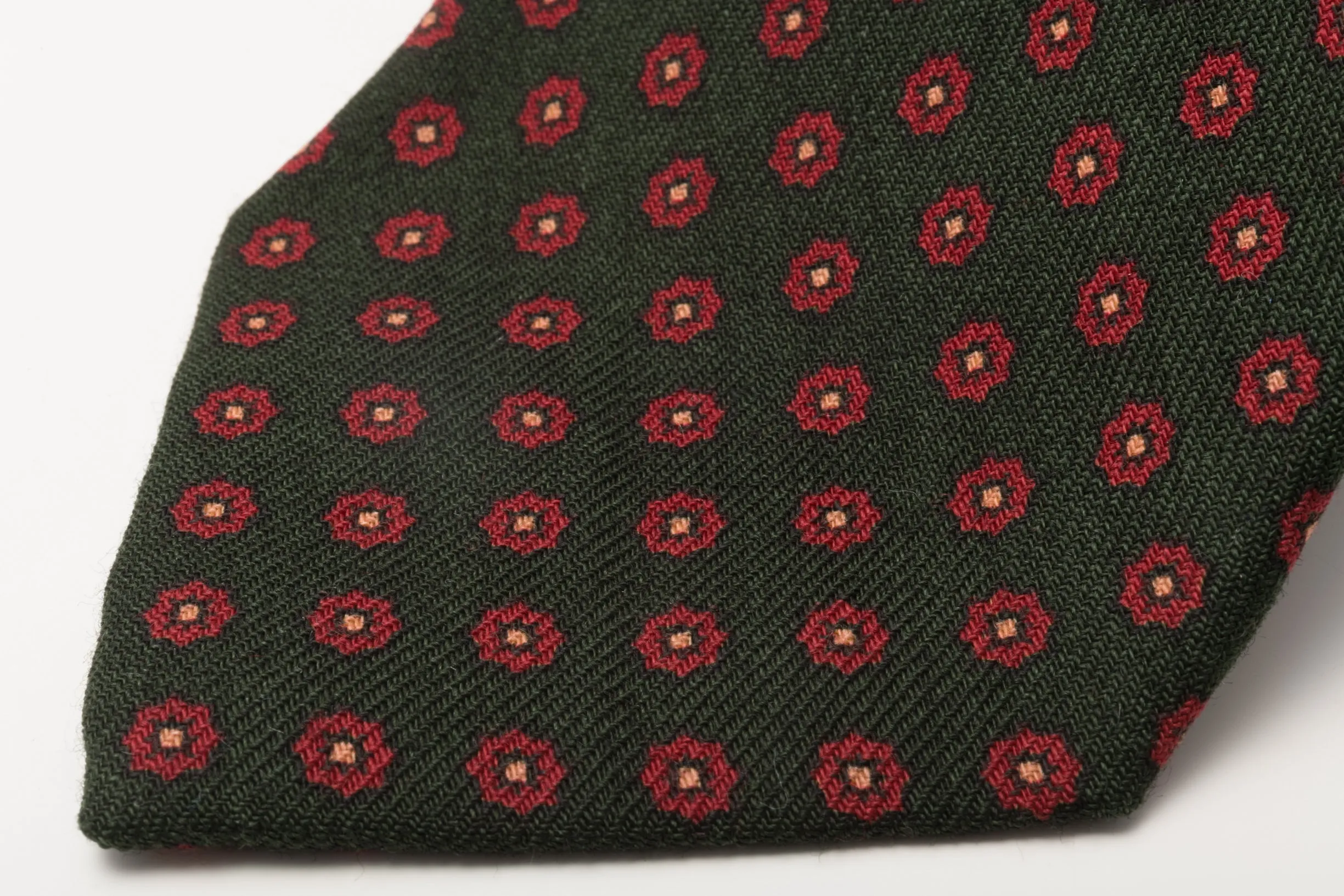 Olive Green Geometric Wool Challis Tie