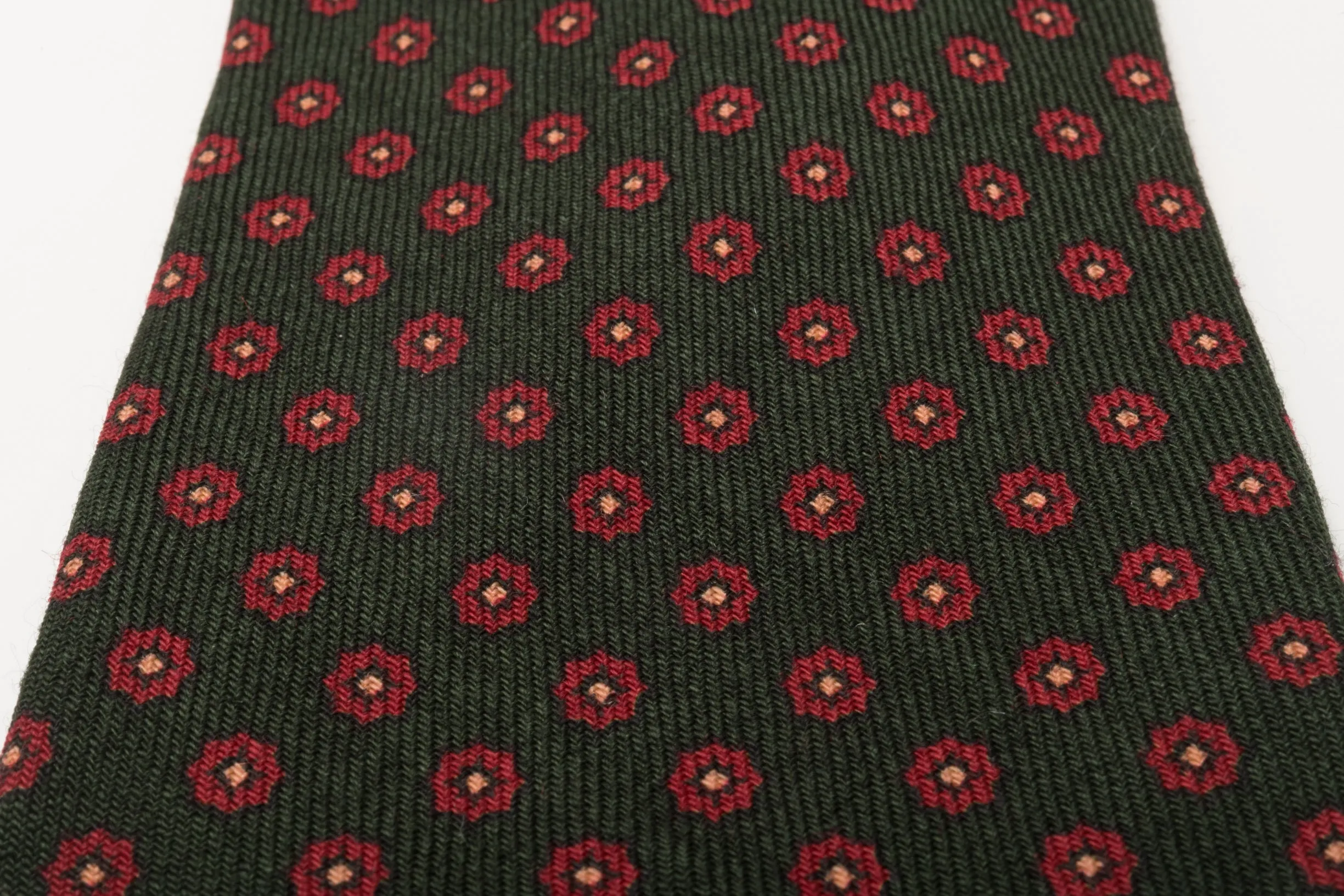 Olive Green Geometric Wool Challis Tie