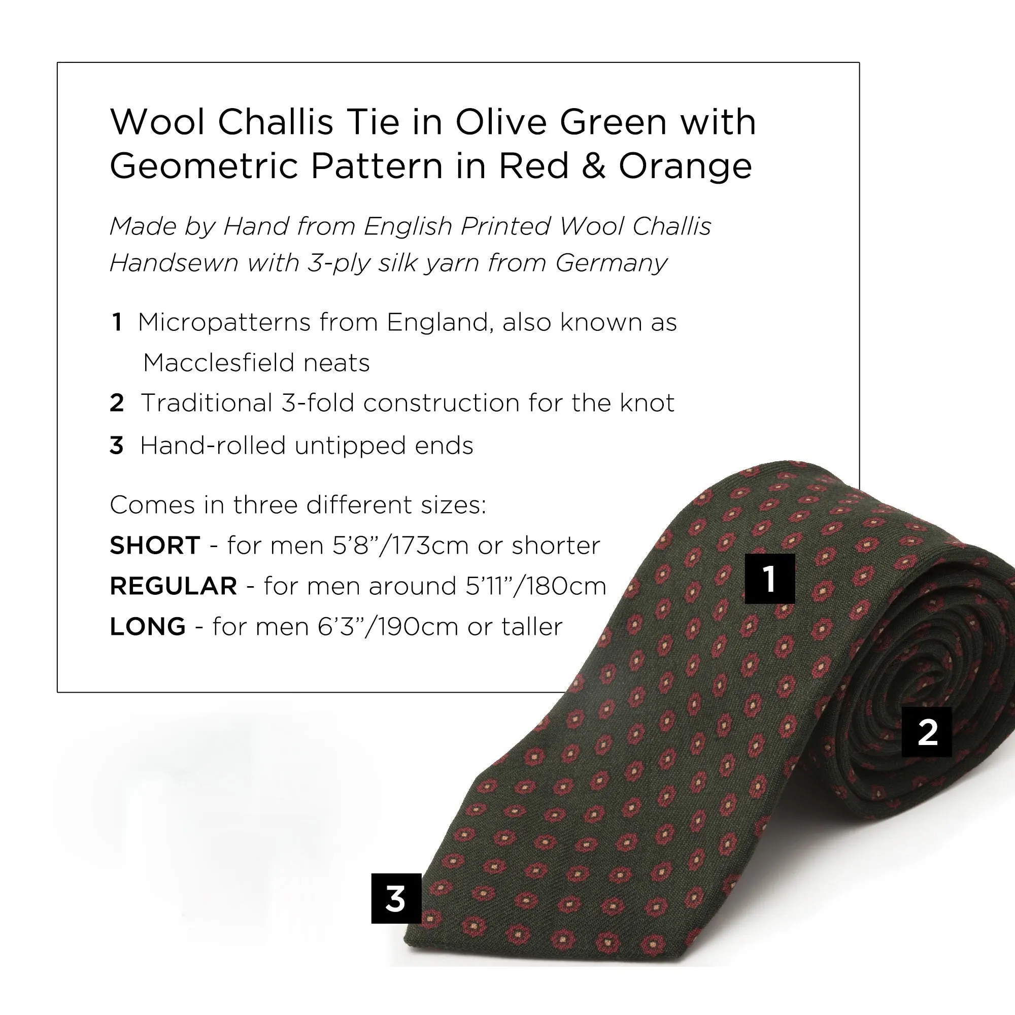 Olive Green Geometric Wool Challis Tie