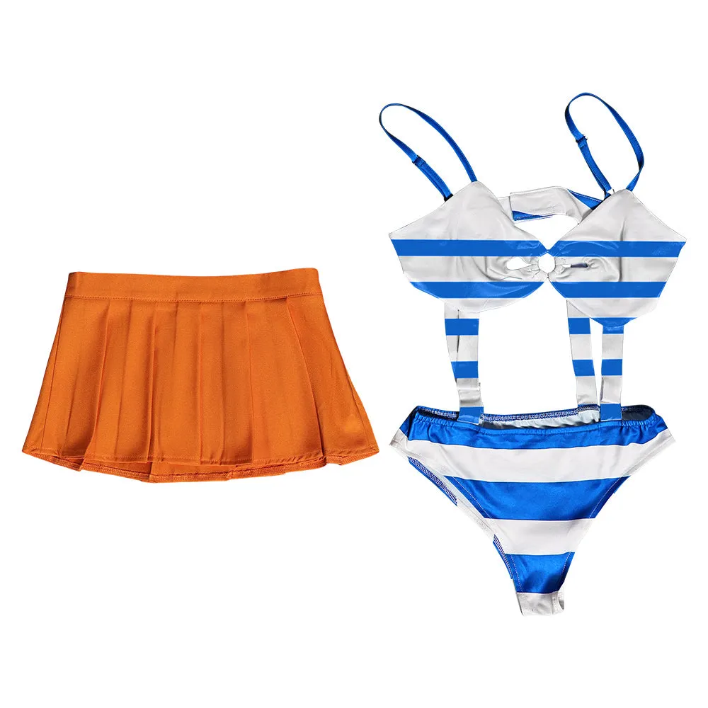 One Piece Nami Women Blue And Orange Swimsuit Party Carnival Halloween Cosplay Costume