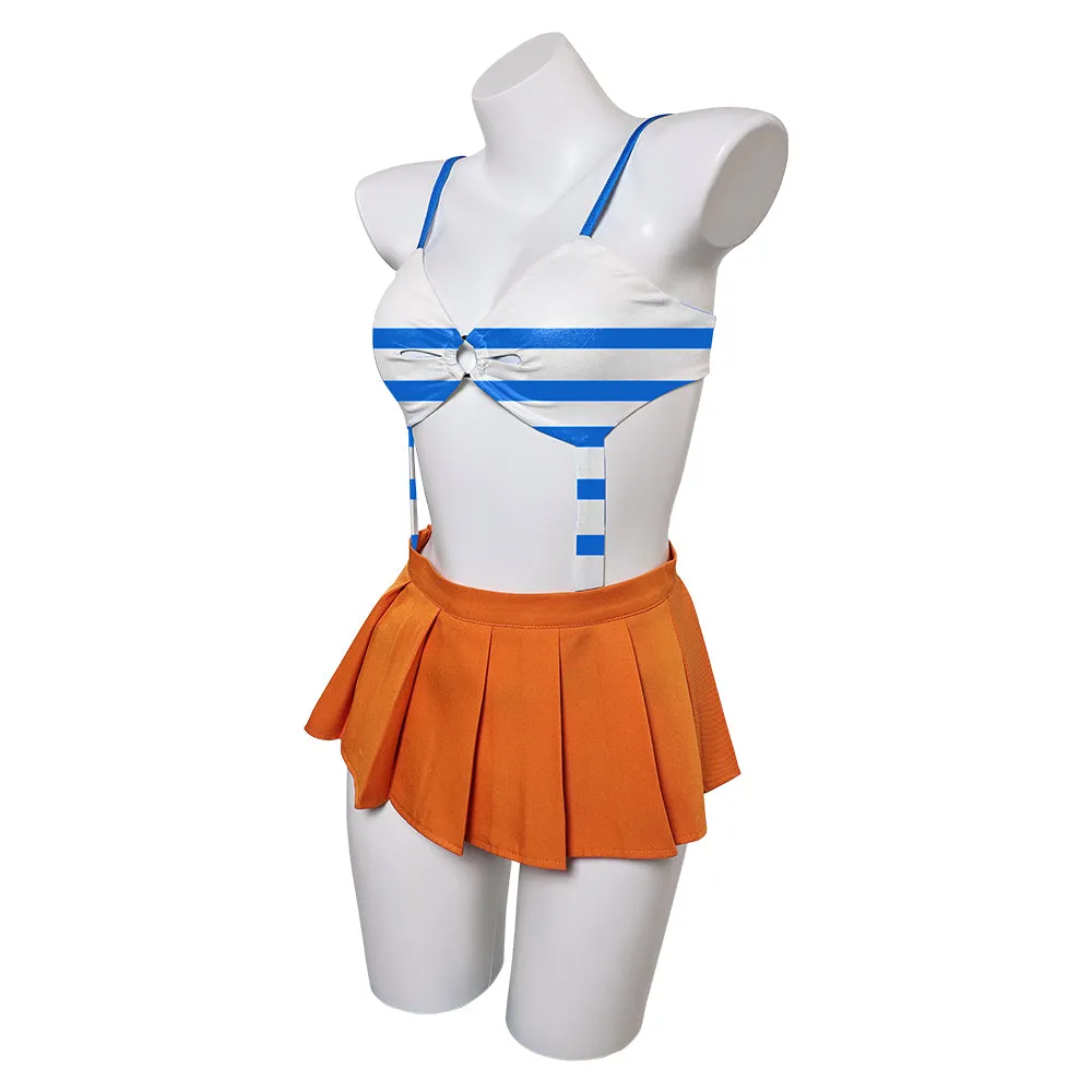 One Piece Nami Women Blue And Orange Swimsuit Party Carnival Halloween Cosplay Costume