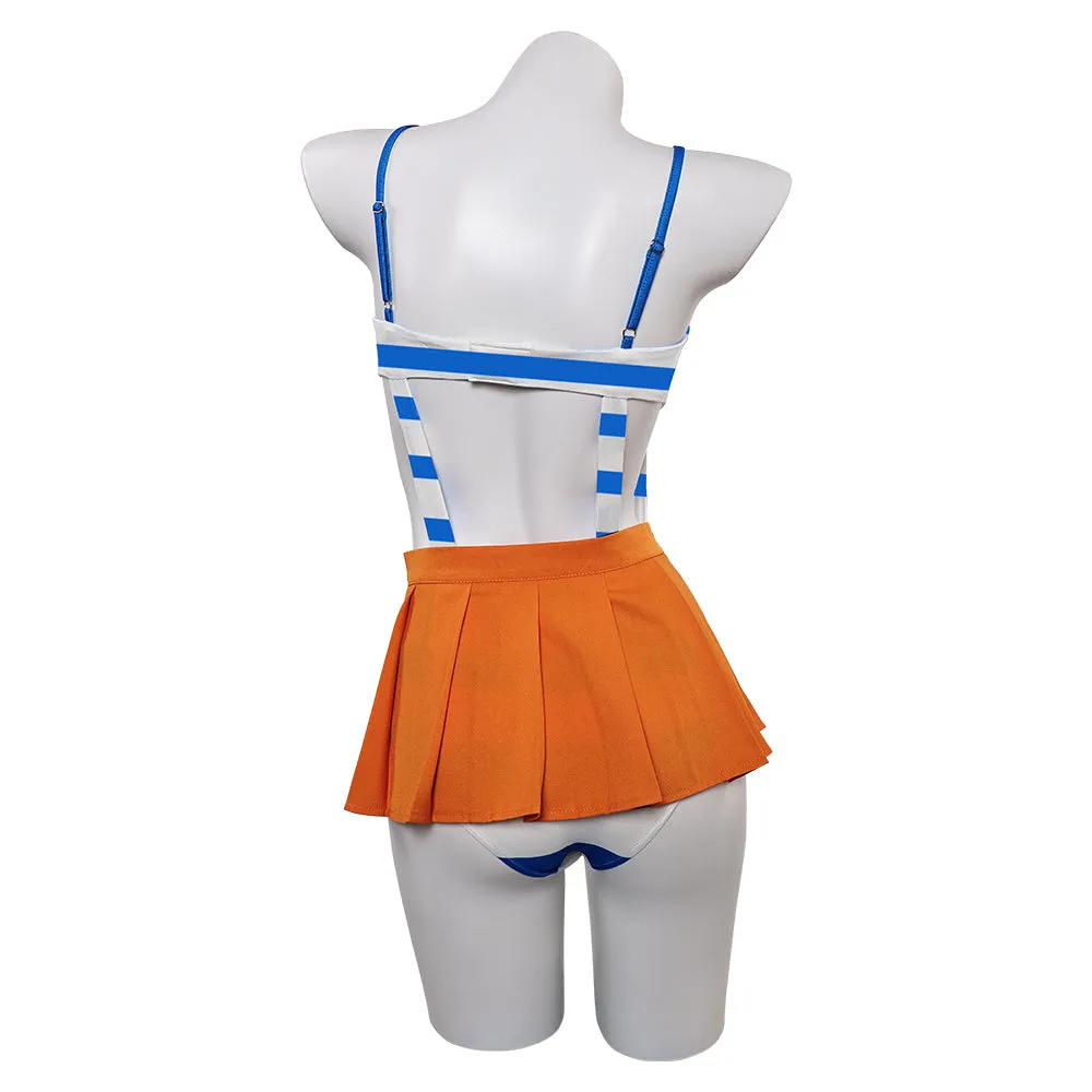 One Piece Nami Women Blue And Orange Swimsuit Party Carnival Halloween Cosplay Costume