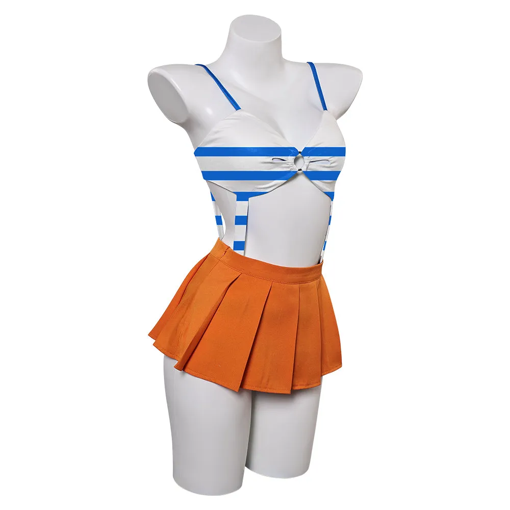 One Piece Nami Women Blue And Orange Swimsuit Party Carnival Halloween Cosplay Costume