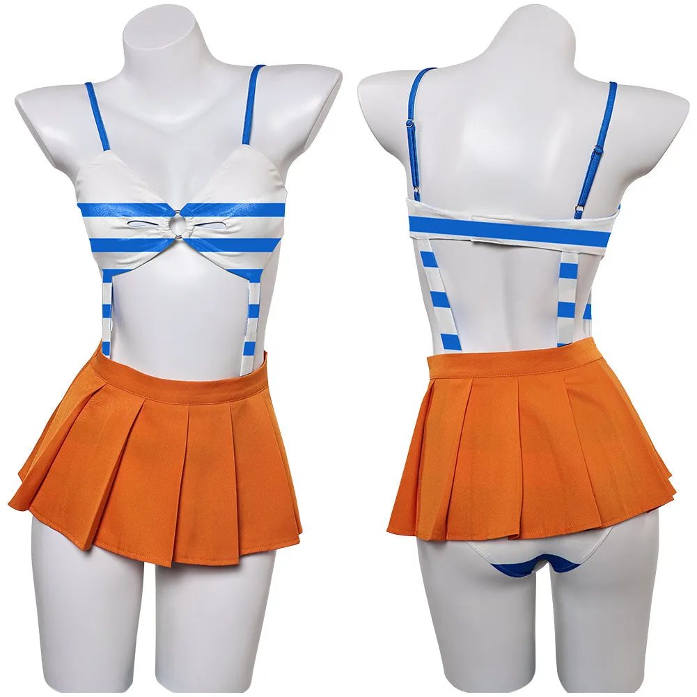 One Piece Nami Women Blue And Orange Swimsuit Party Carnival Halloween Cosplay Costume