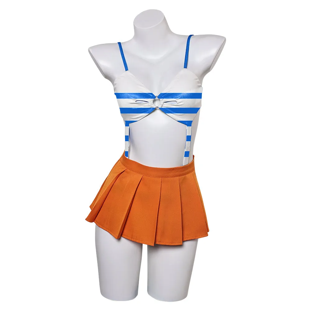 One Piece Nami Women Blue And Orange Swimsuit Party Carnival Halloween Cosplay Costume