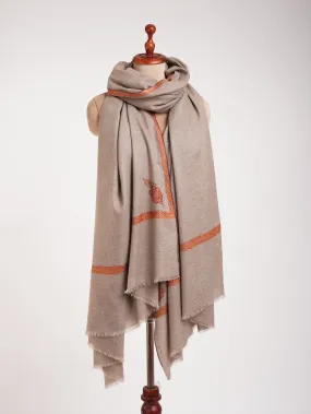 Oversized Natural Grey Hand embroidered Pashmina Shawl