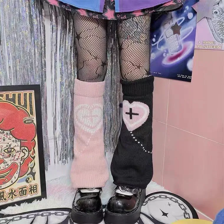 Pastel Goth Heart Cross Leg Warmers