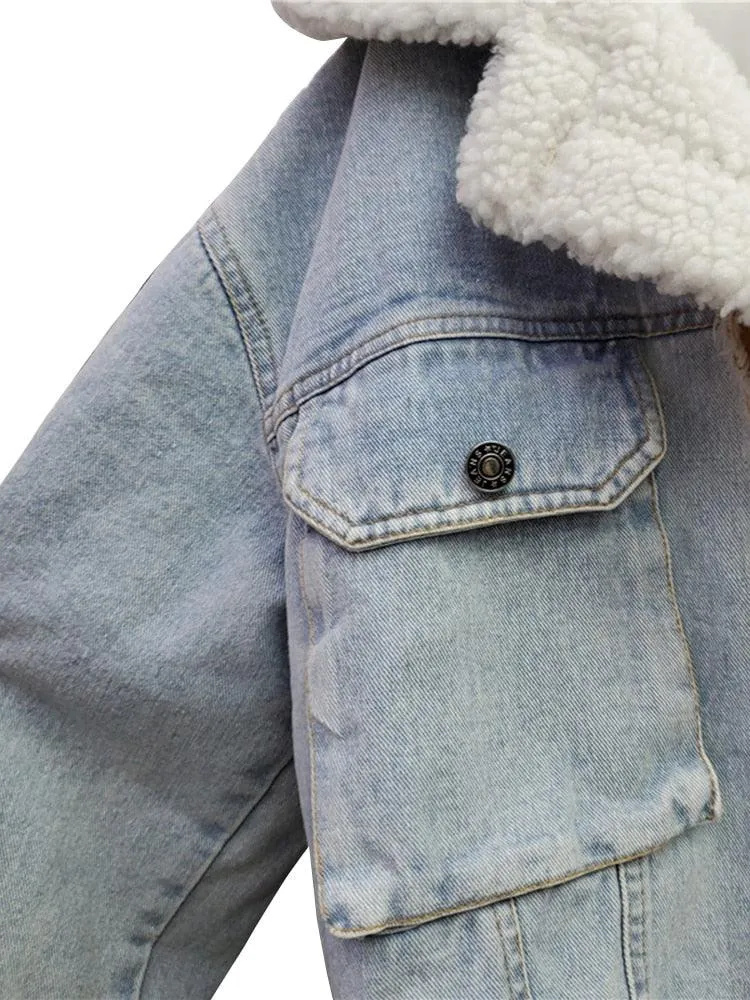 Patchwork Denim Wool Hooded Jacket