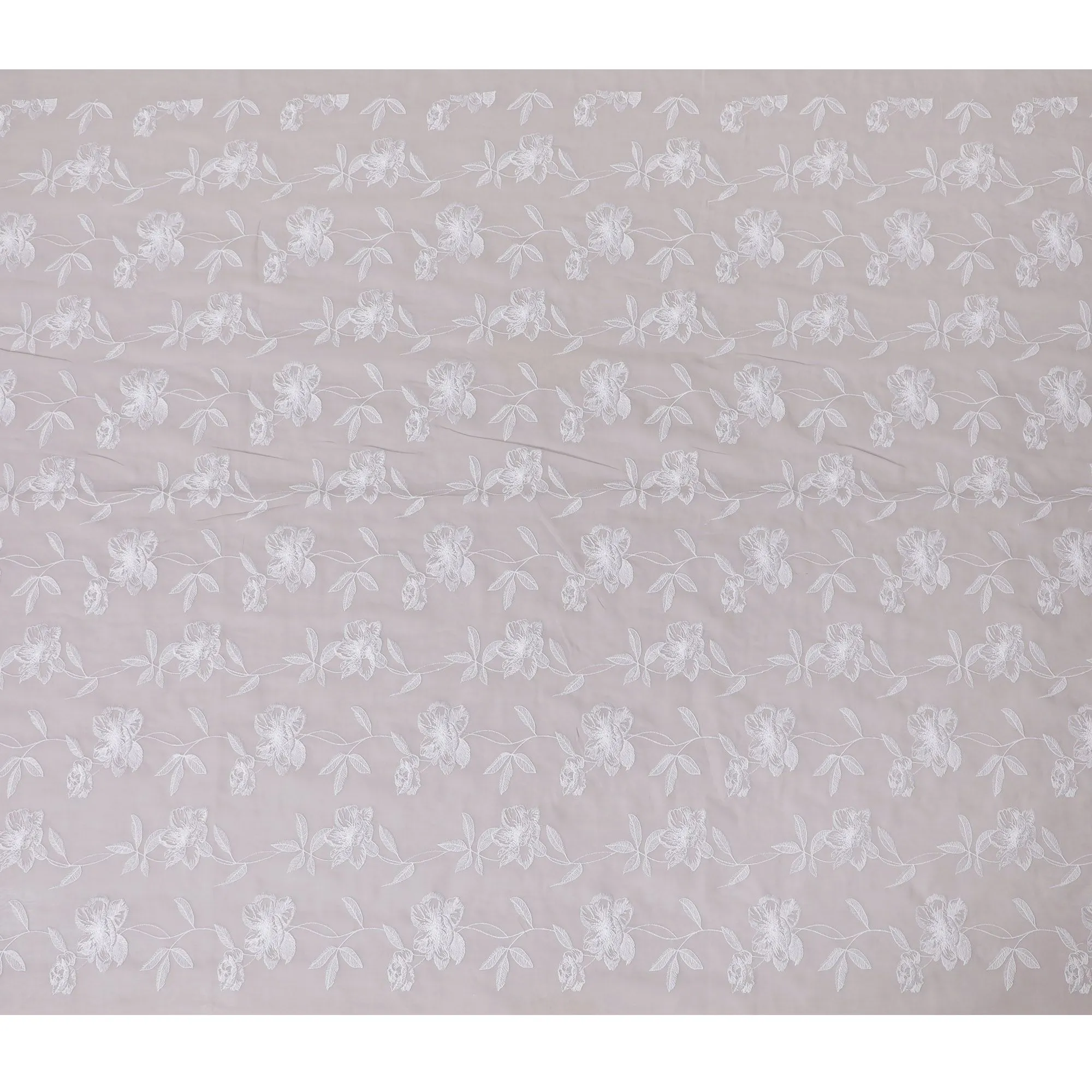 Pearl grey Embroidered Cotton Voile Fabric - 110cm Width-D17566