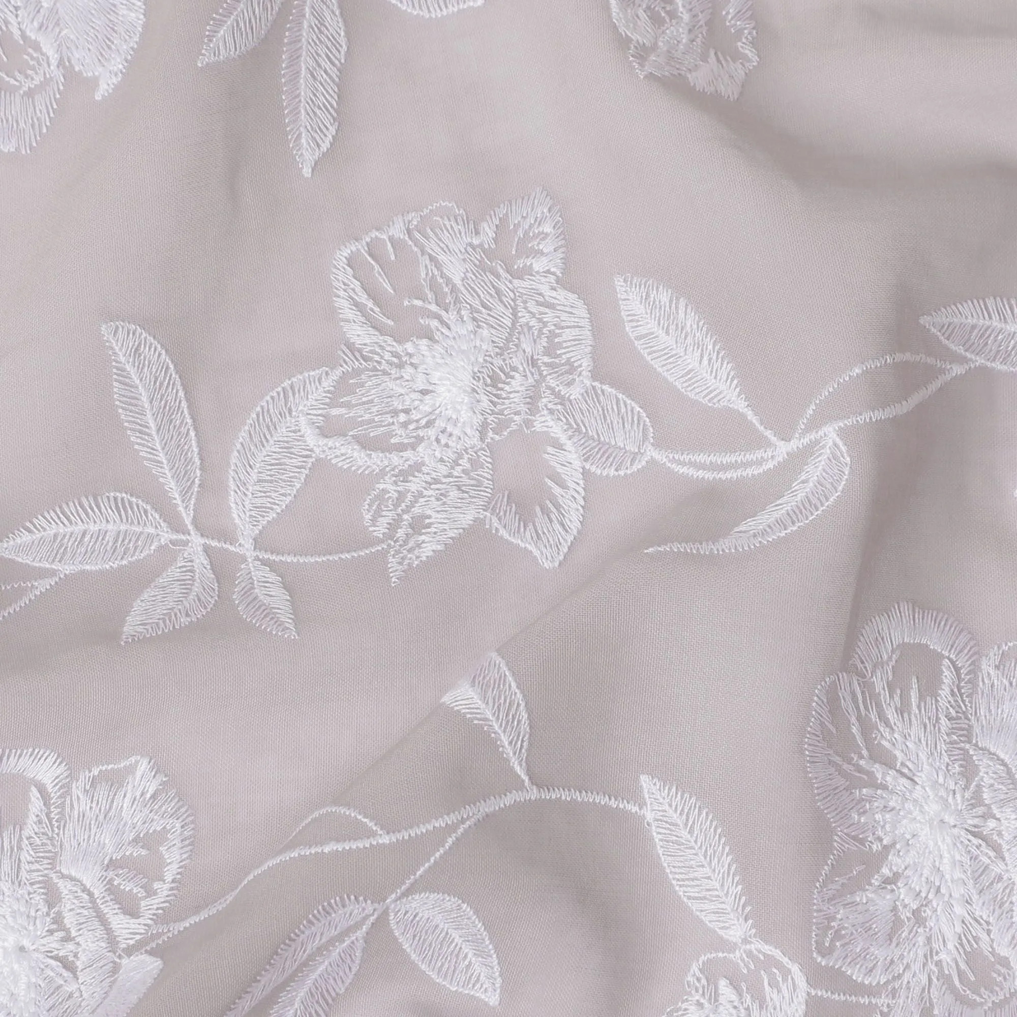 Pearl grey Embroidered Cotton Voile Fabric - 110cm Width-D17566