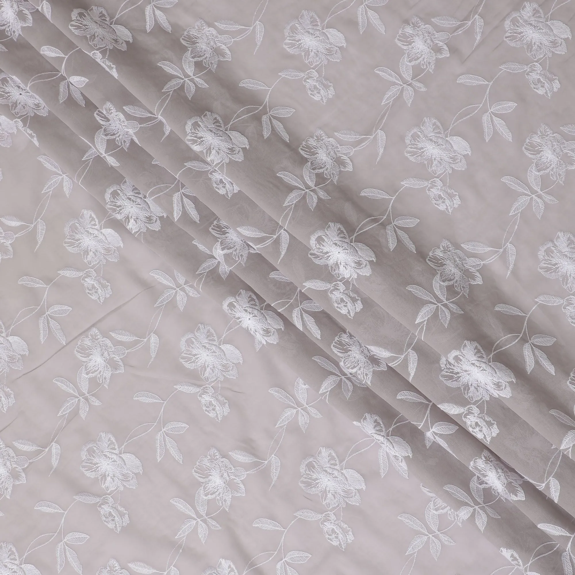 Pearl grey Embroidered Cotton Voile Fabric - 110cm Width-D17566