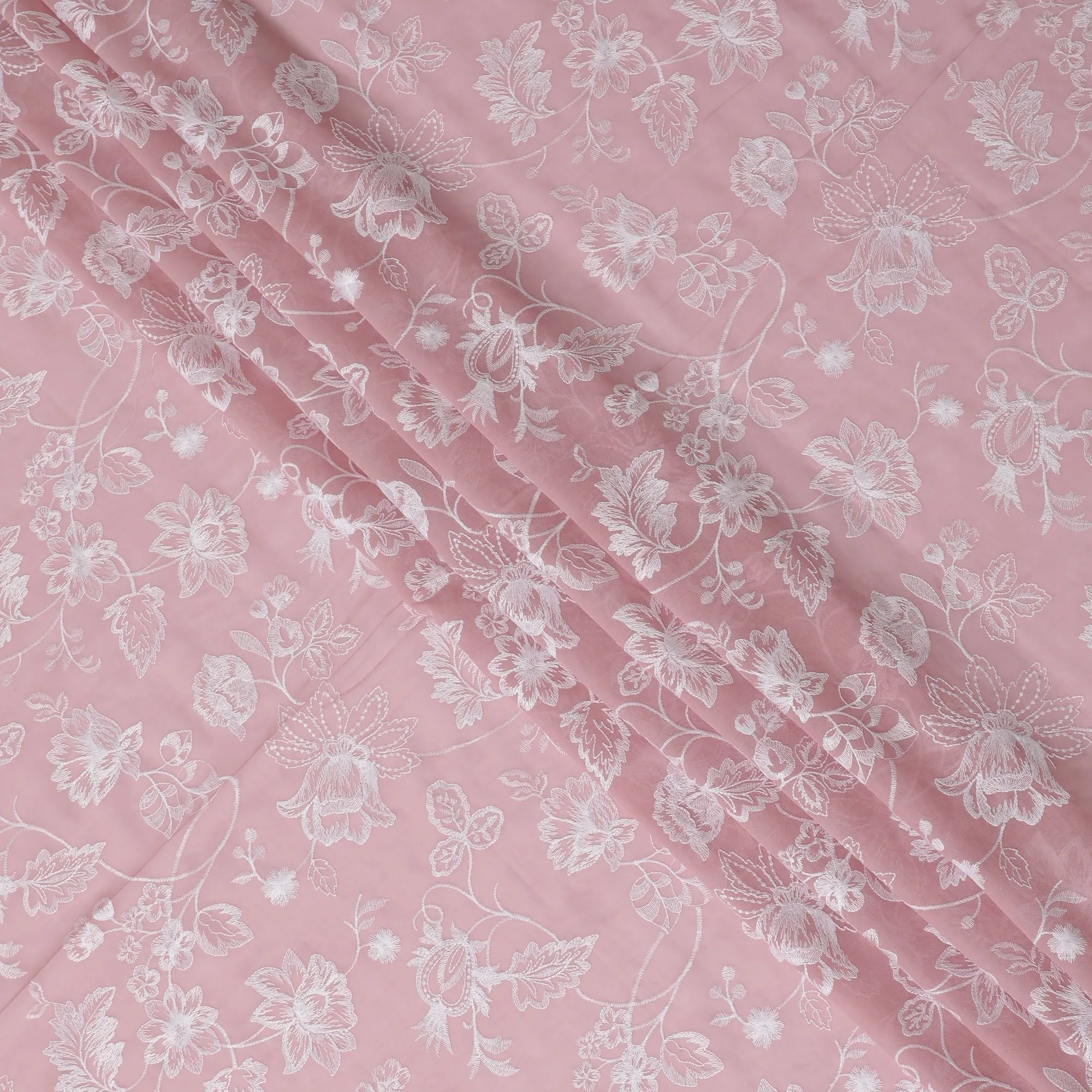 Petal Pink Embroidered Cotton Voile Fabric - Ethereal 110cm-D17567