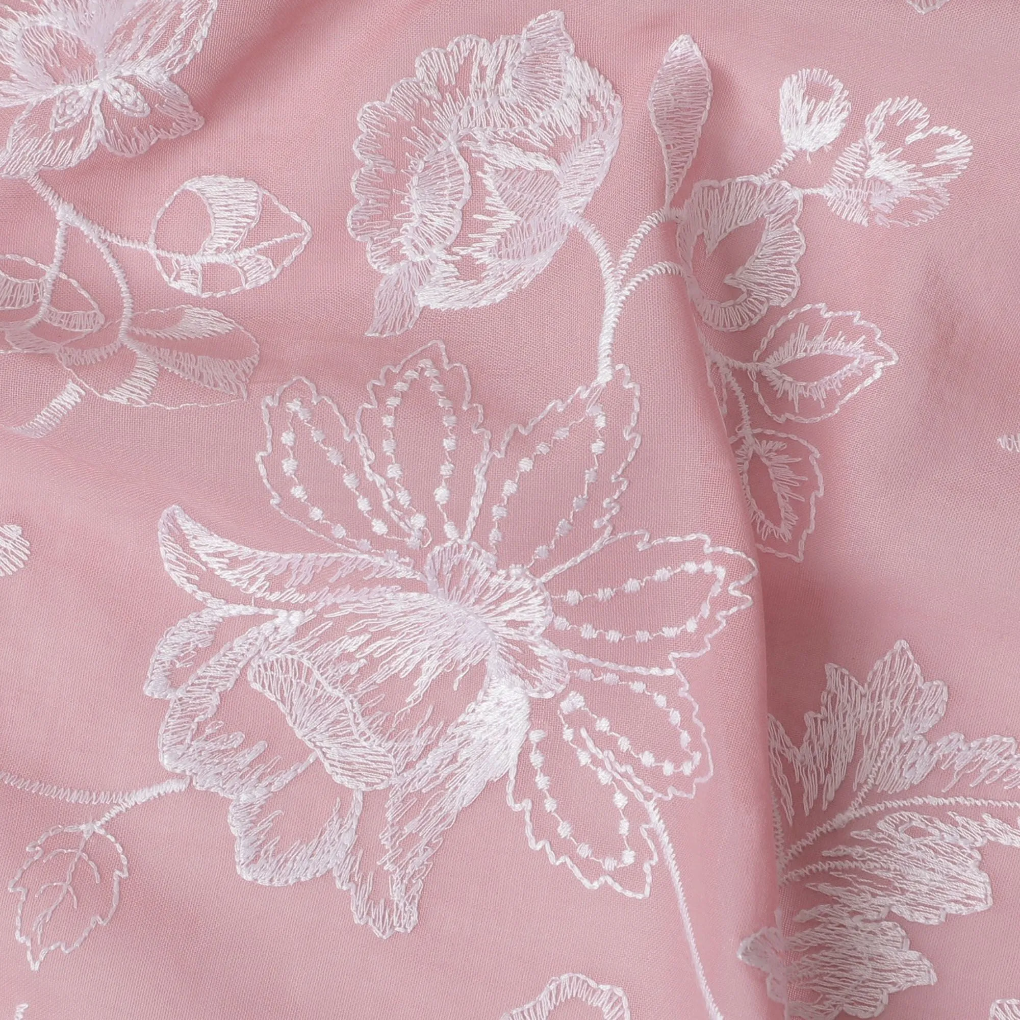 Petal Pink Embroidered Cotton Voile Fabric - Ethereal 110cm-D17567