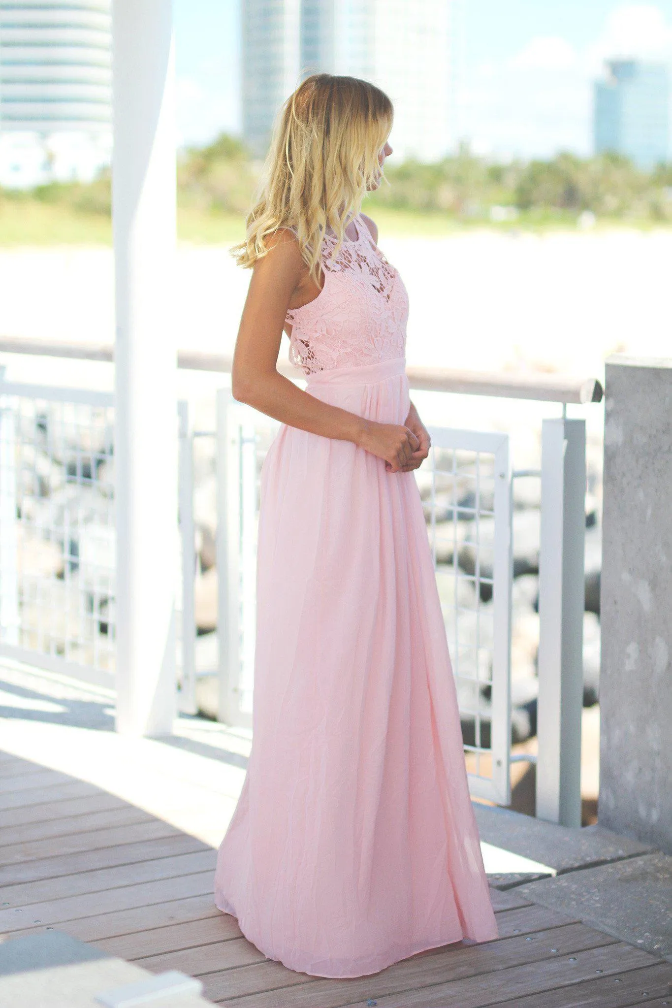 Pink Lace Maxi Dress