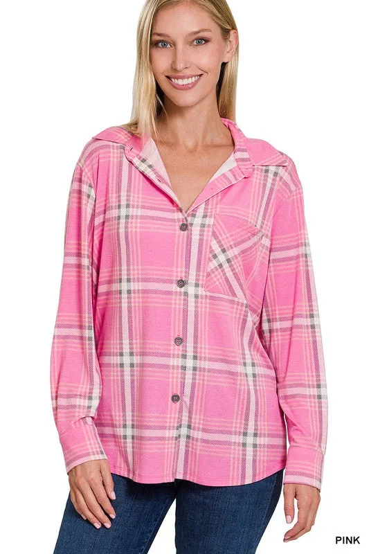 Plaid Shacket With Front Pocket