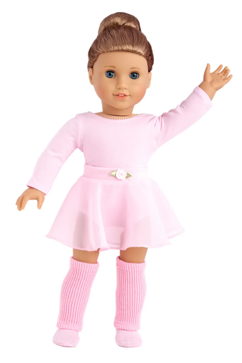 Practice Time - Clothes for 18 inch Doll - Ballet Outfit includes Pink Leotard and Skirt, Leg Warmers and Ballet Slippers