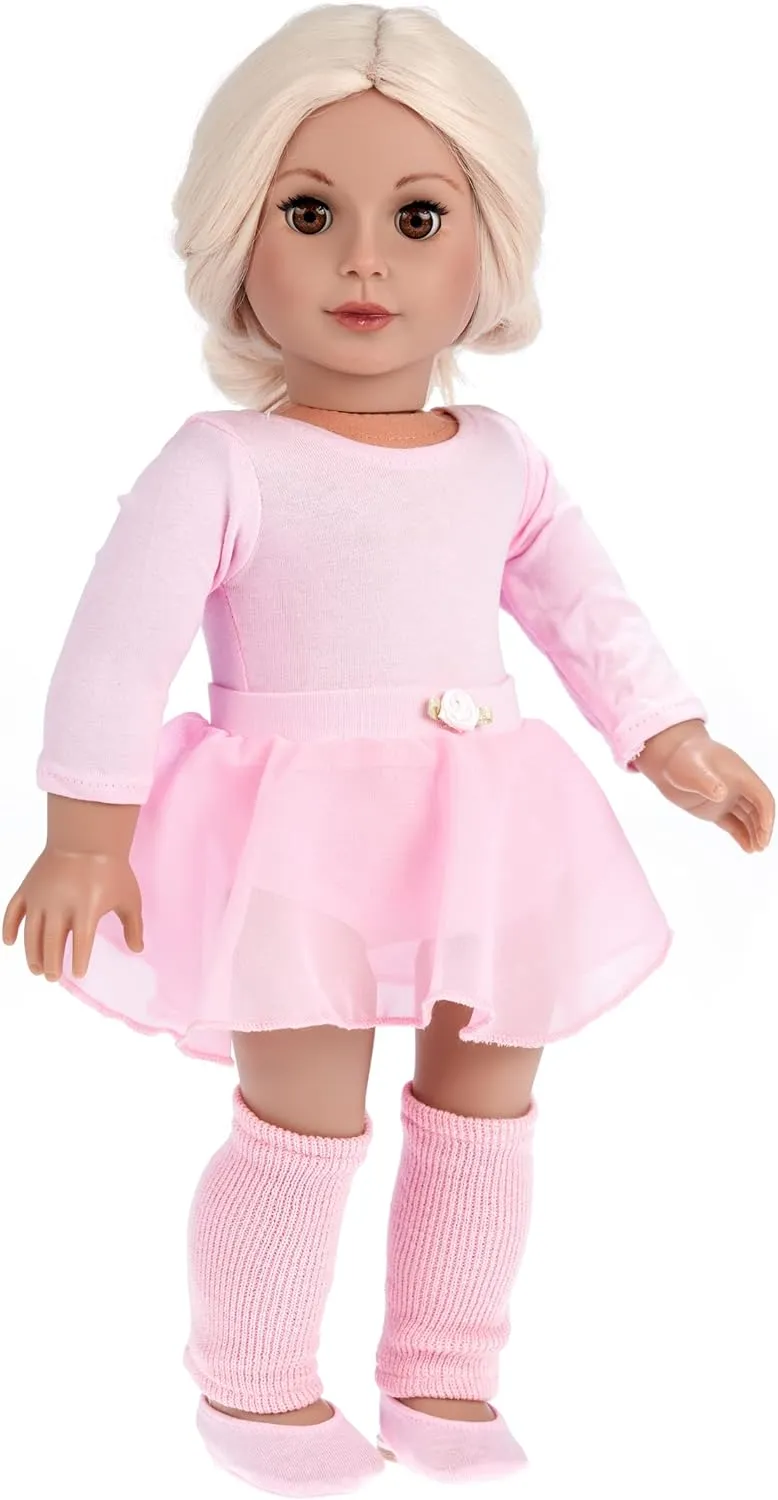 Practice Time - Clothes for 18 inch Doll - Ballet Outfit includes Pink Leotard and Skirt, Leg Warmers and Ballet Slippers