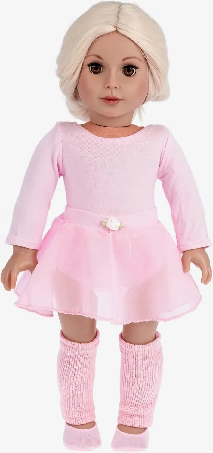 Practice Time - Clothes for 18 inch Doll - Ballet Outfit includes Pink Leotard and Skirt, Leg Warmers and Ballet Slippers