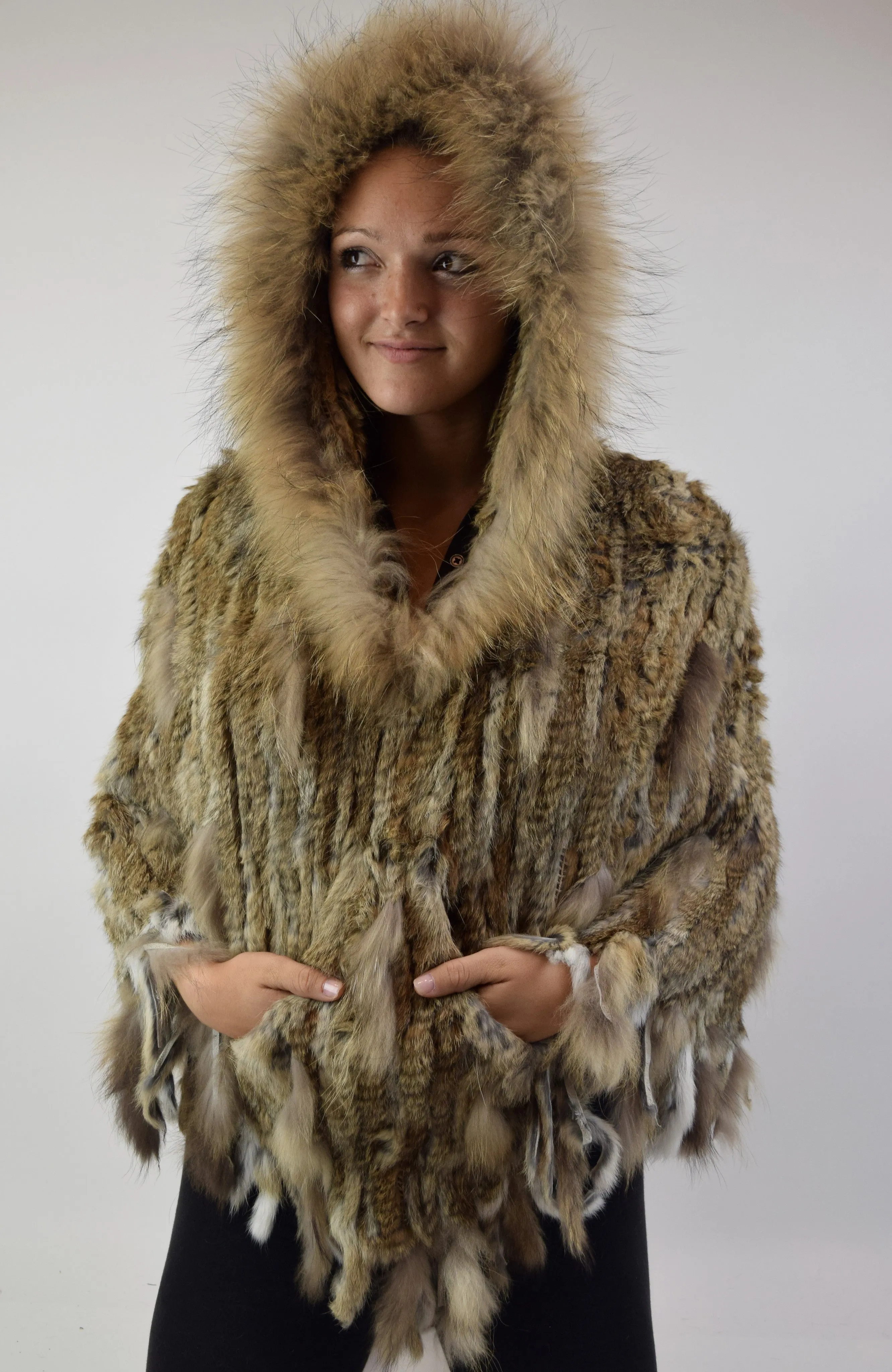 Rabbit & Raccoon Fur Poncho