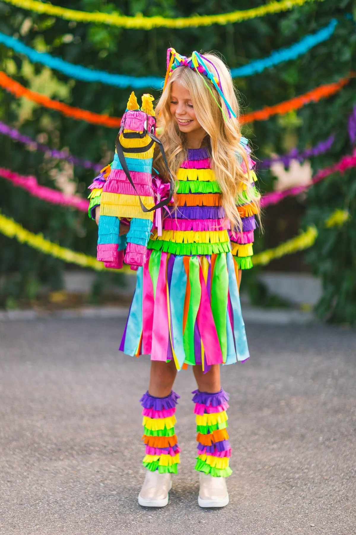 Rainbow Piñata Girl Costume 4 Piece Set