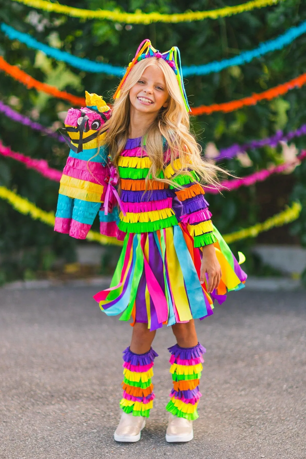 Rainbow Piñata Girl Costume 4 Piece Set