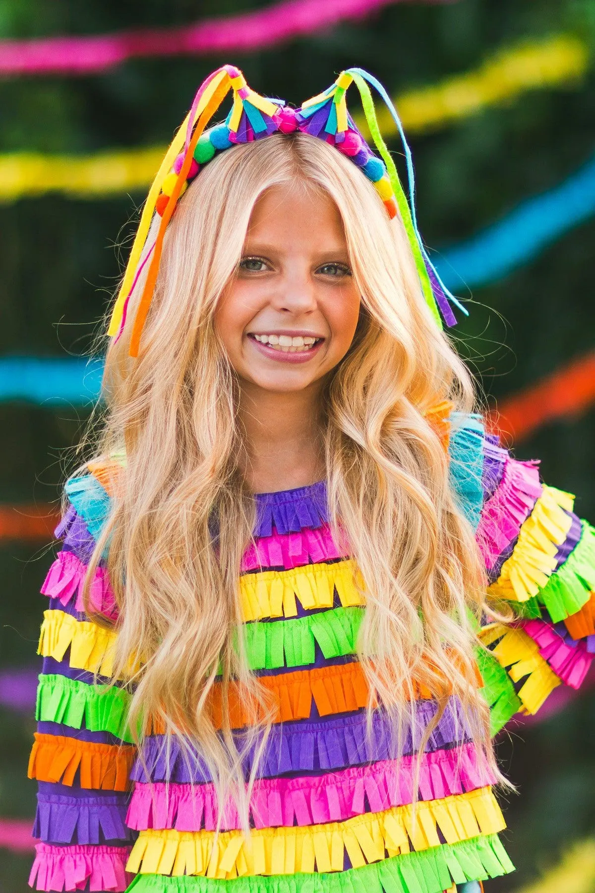 Rainbow Piñata Girl Costume 4 Piece Set