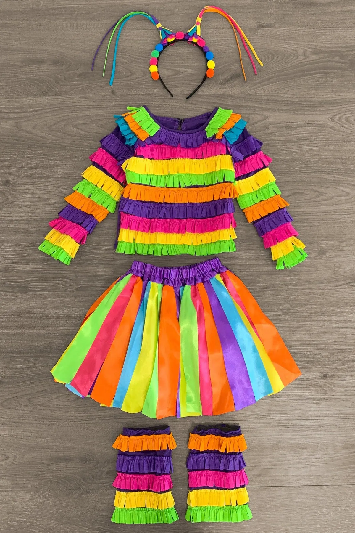 Rainbow Piñata Girl Costume 4 Piece Set