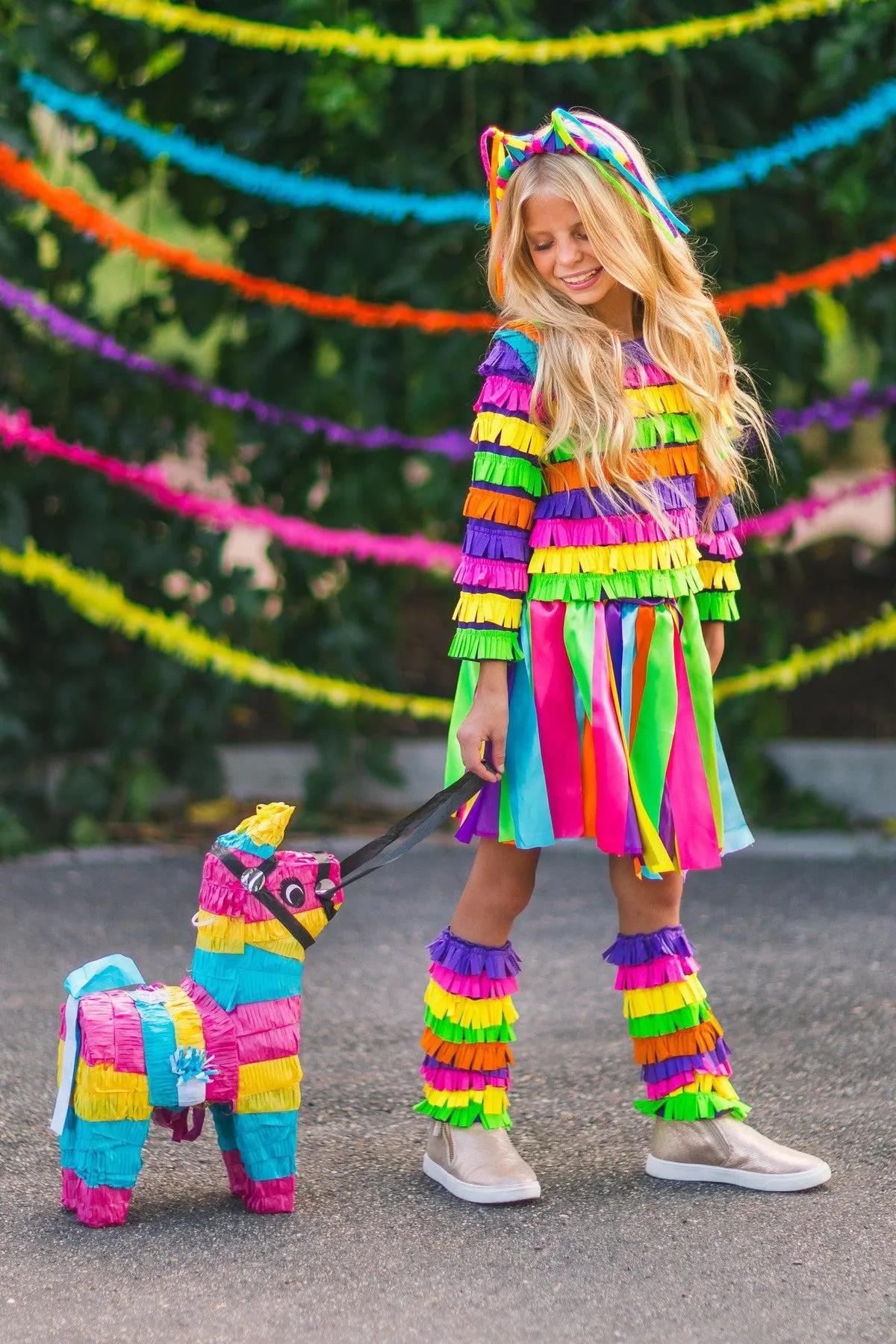 Rainbow Piñata Girl Costume 4 Piece Set