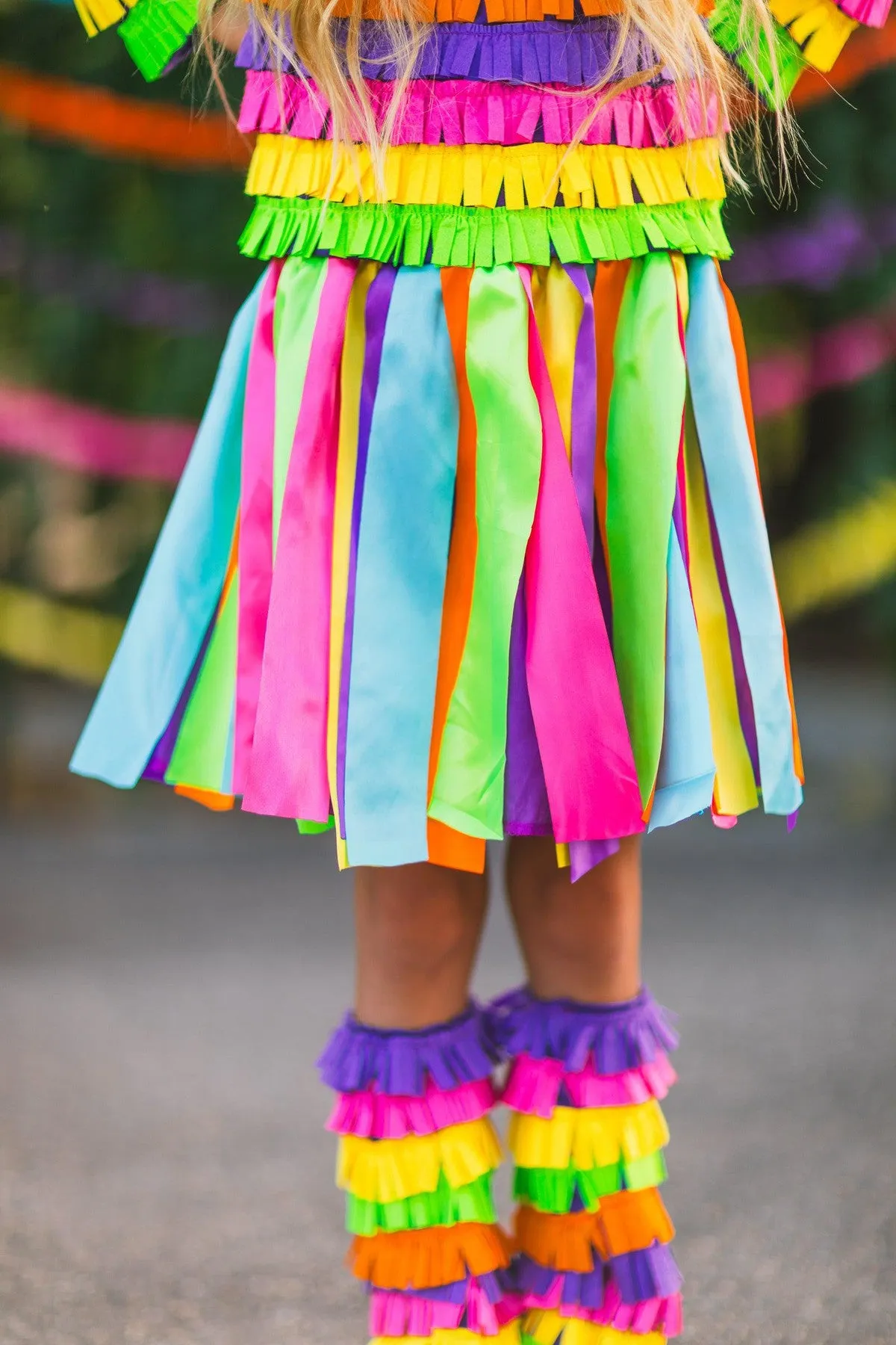 Rainbow Piñata Girl Costume 4 Piece Set