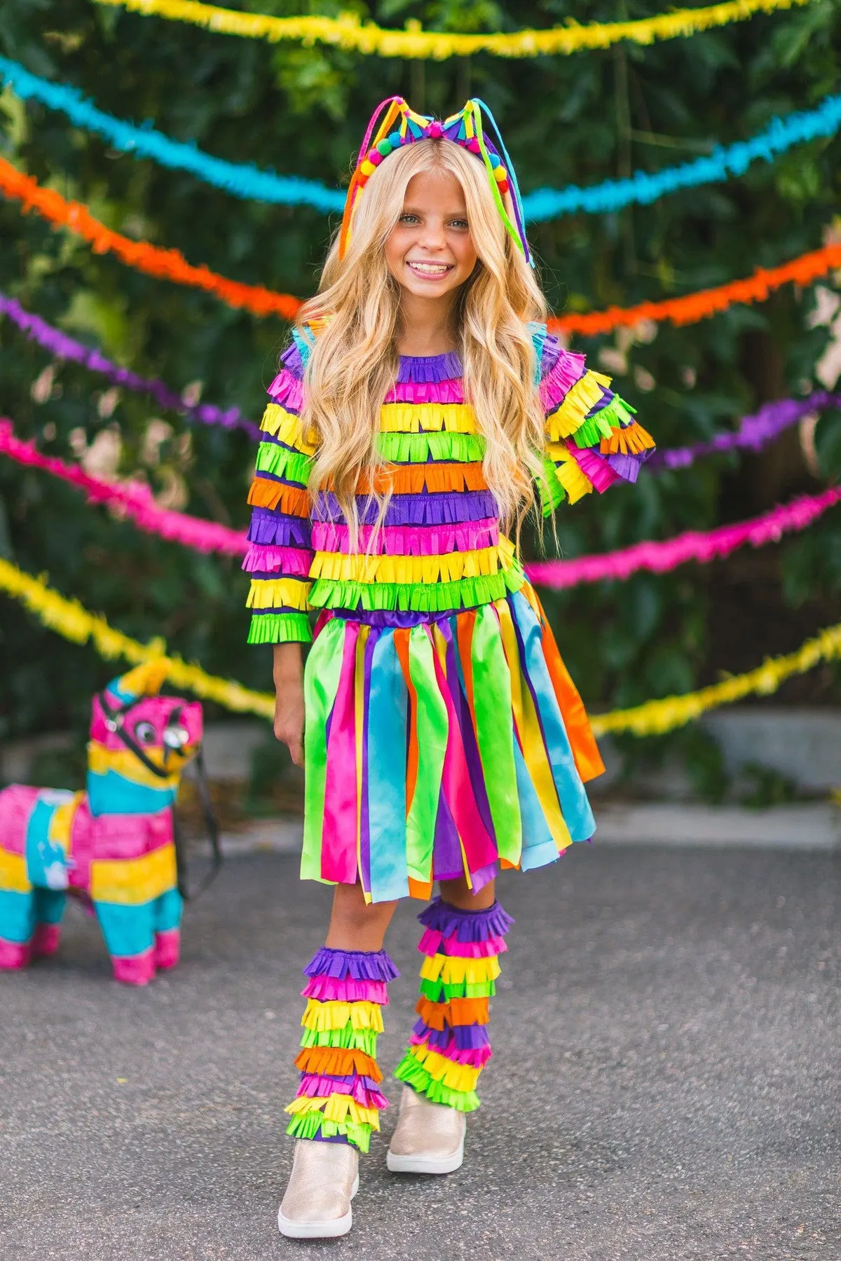 Rainbow Piñata Girl Costume 4 Piece Set