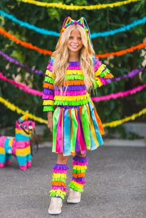 Rainbow Piñata Girl Costume 4 Piece Set