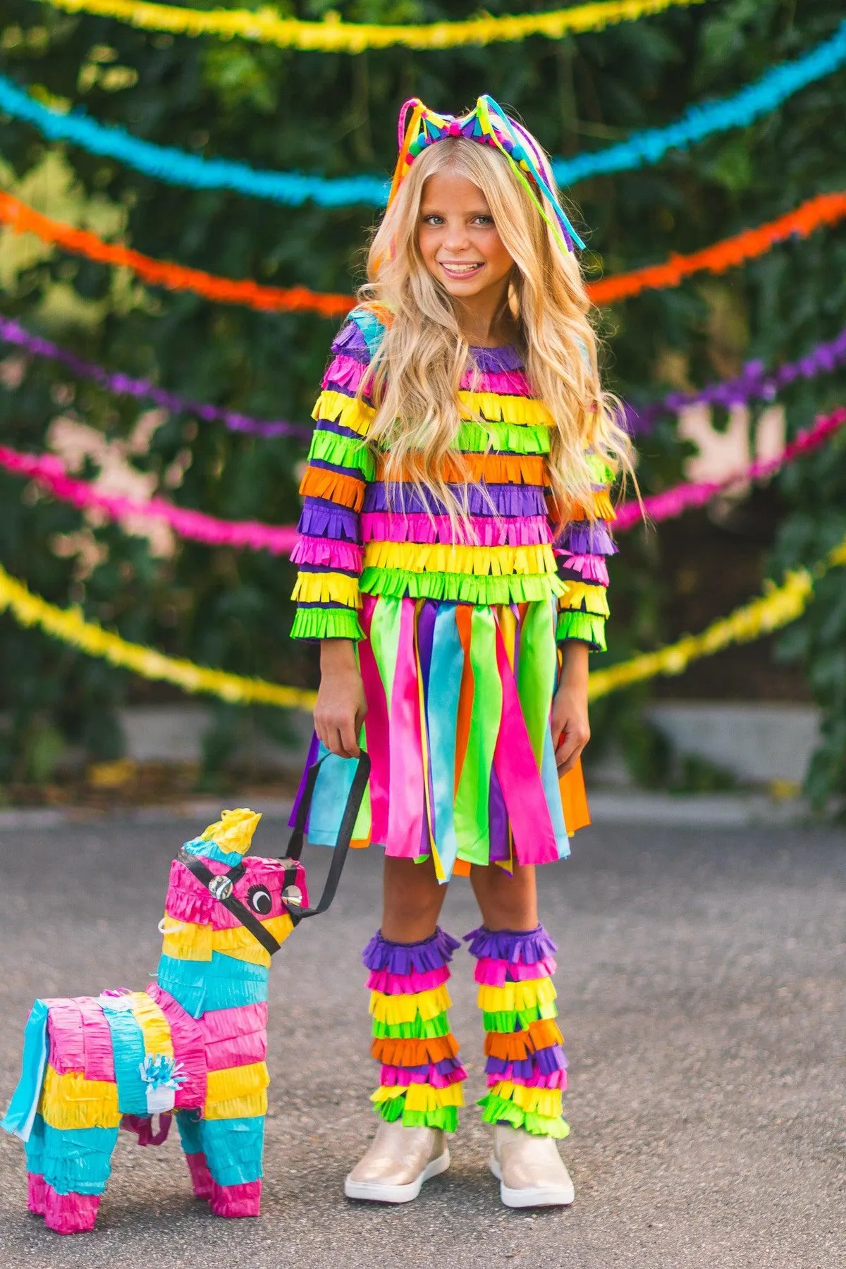 Rainbow Piñata Girl Costume 4 Piece Set