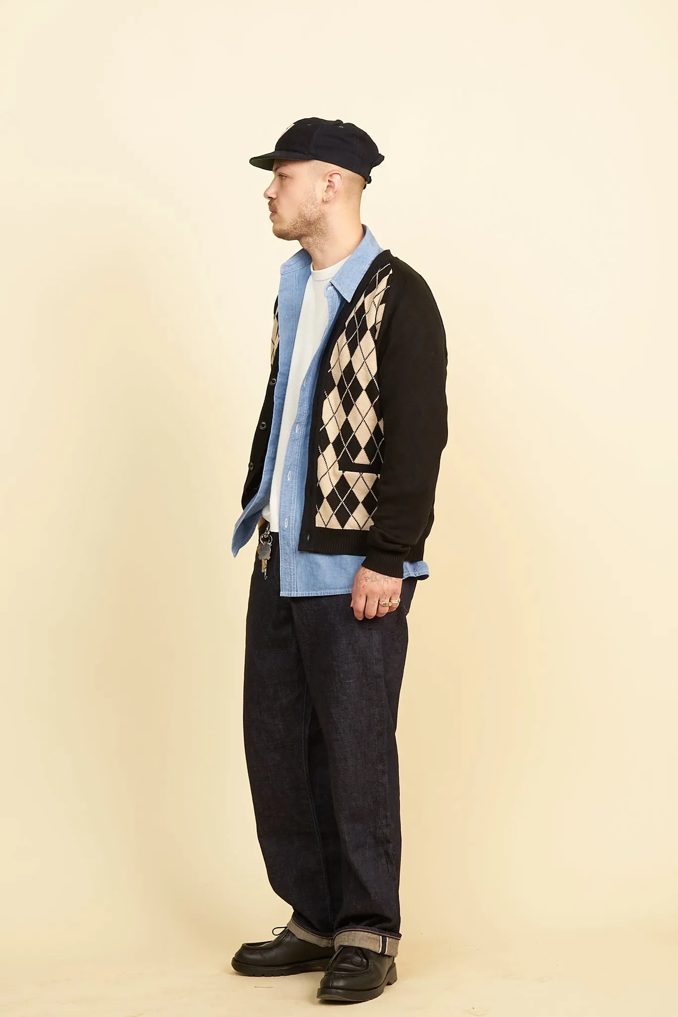 Rats Argyle Knit Cardigan - Black