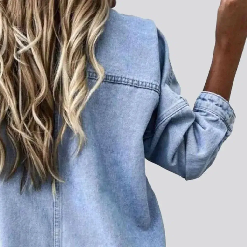 Raw-hem grunge denim jacket for ladies