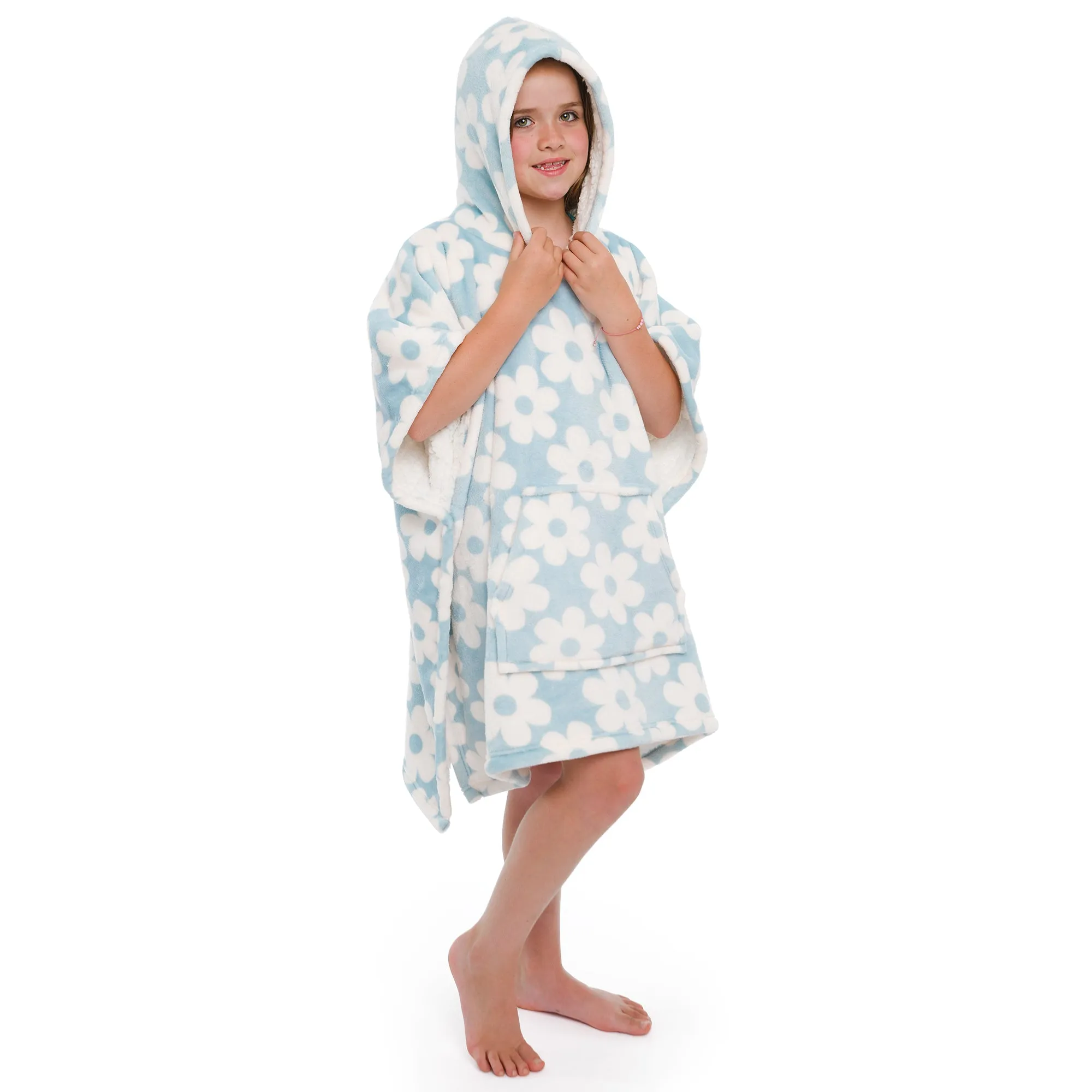 Retro Flower Hooded Throw by Bedlam in Duck Egg 75 x 92.5cm