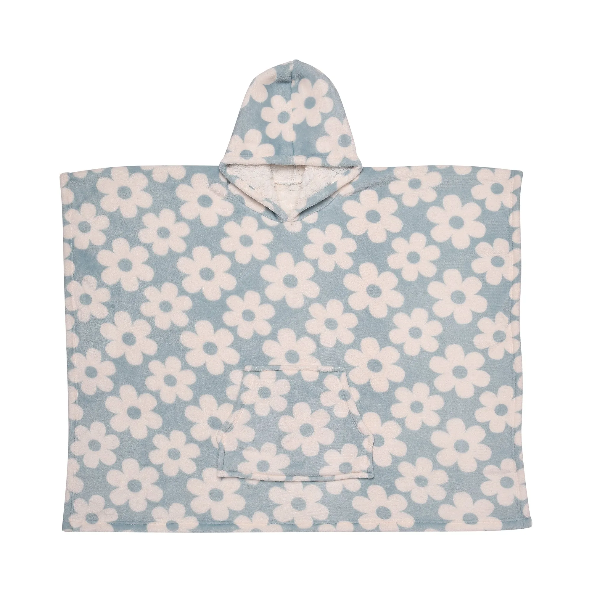 Retro Flower Hooded Throw by Bedlam in Duck Egg 75 x 92.5cm