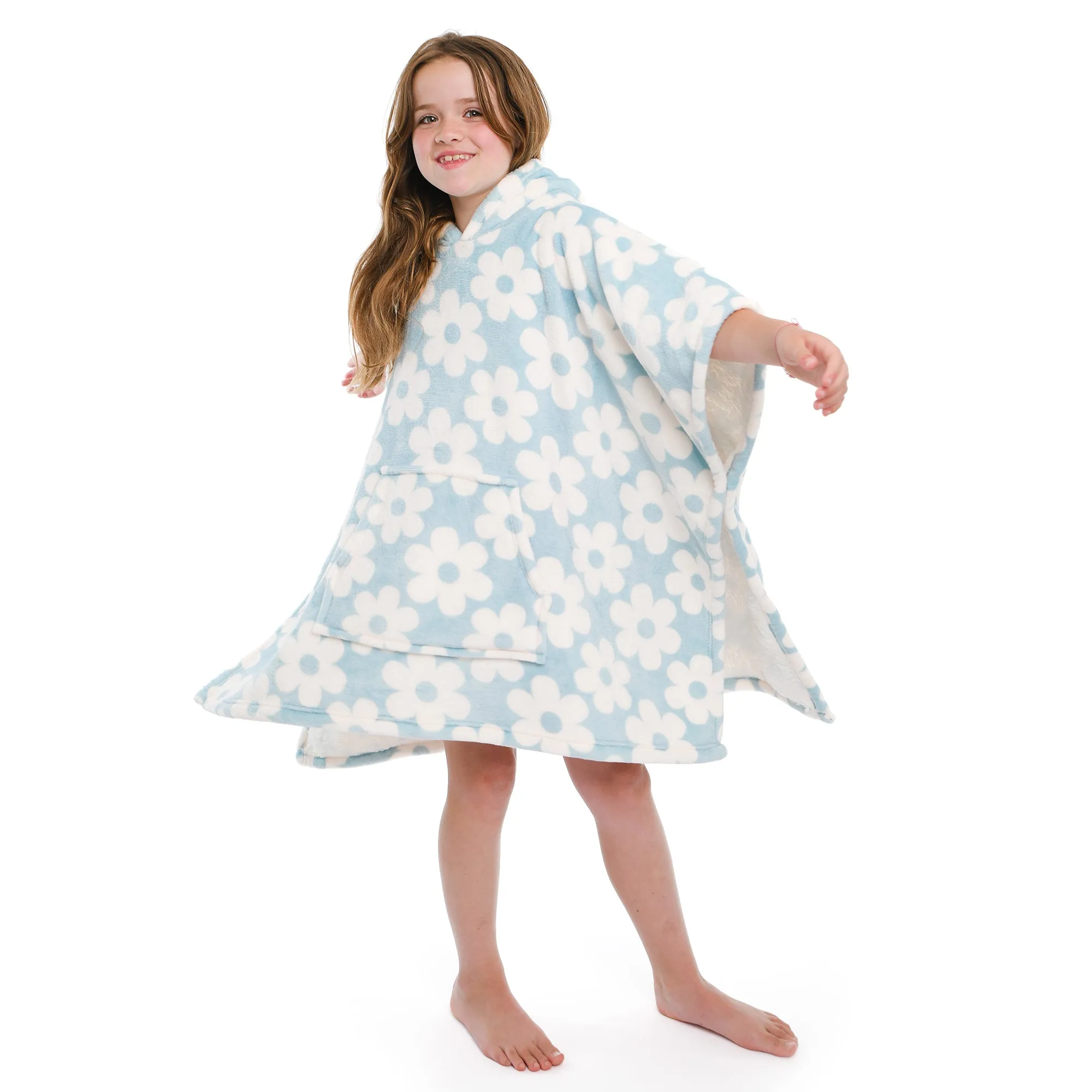 Retro Flower Hooded Throw by Bedlam in Duck Egg 75 x 92.5cm