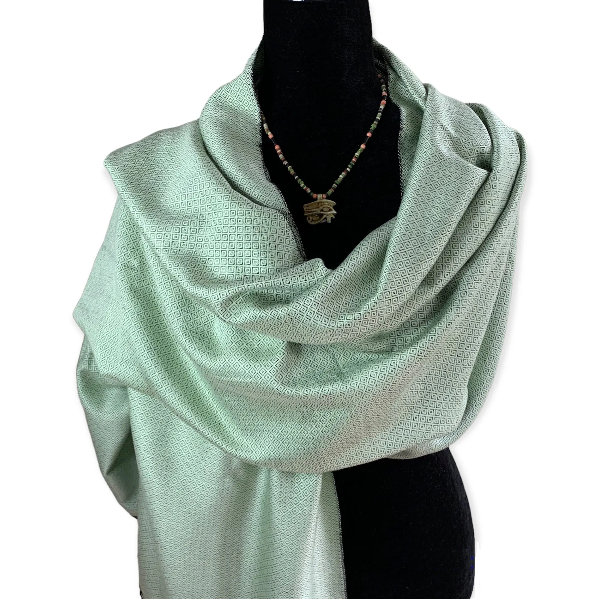 Reversible Diamond Handwoven Bamboo Viscose Shawl - Pistachio