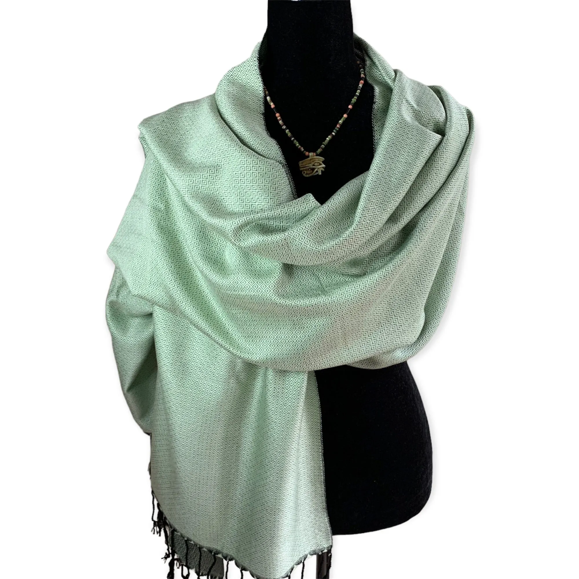 Reversible Diamond Handwoven Bamboo Viscose Shawl - Pistachio