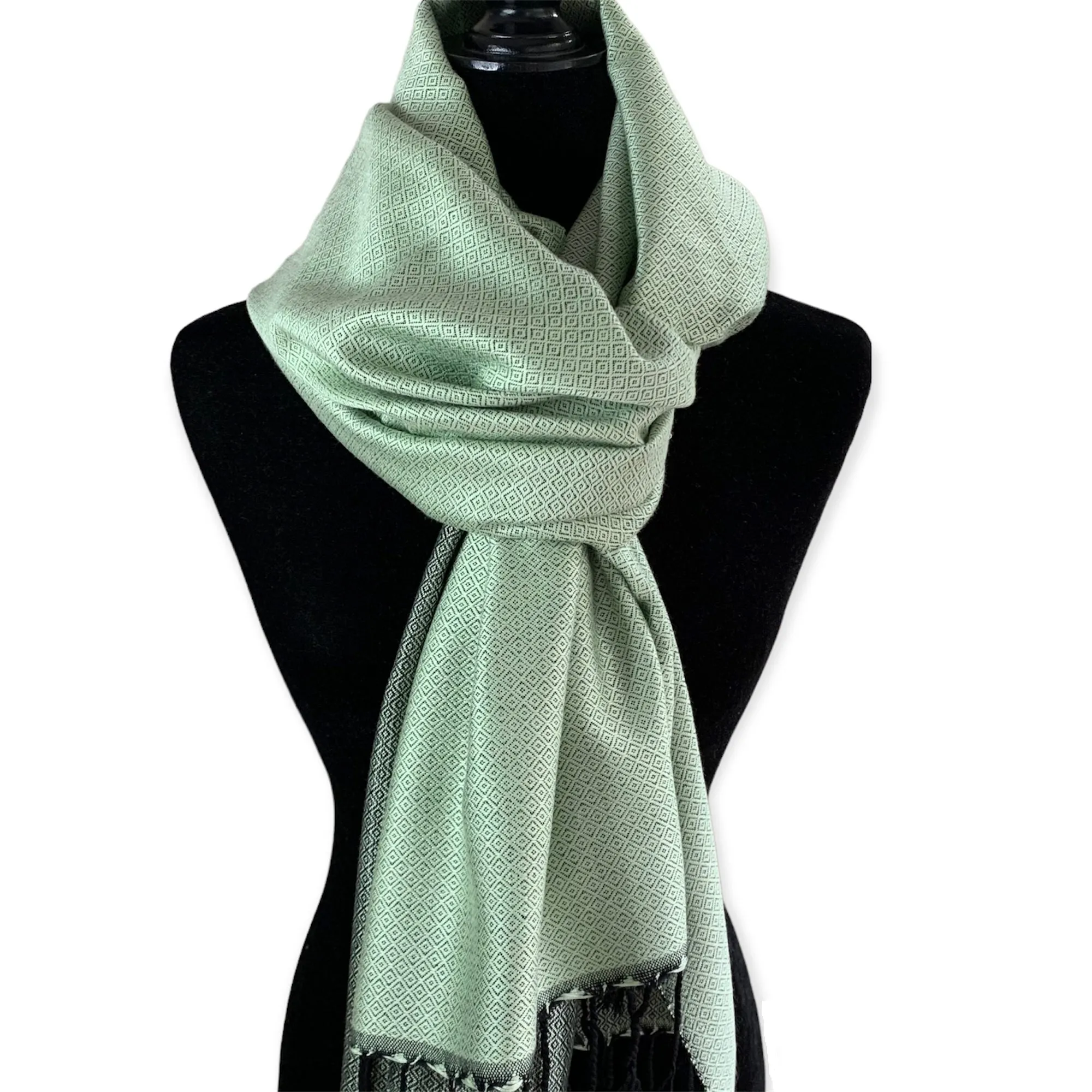 Reversible Diamond Handwoven Bamboo Viscose Shawl - Pistachio