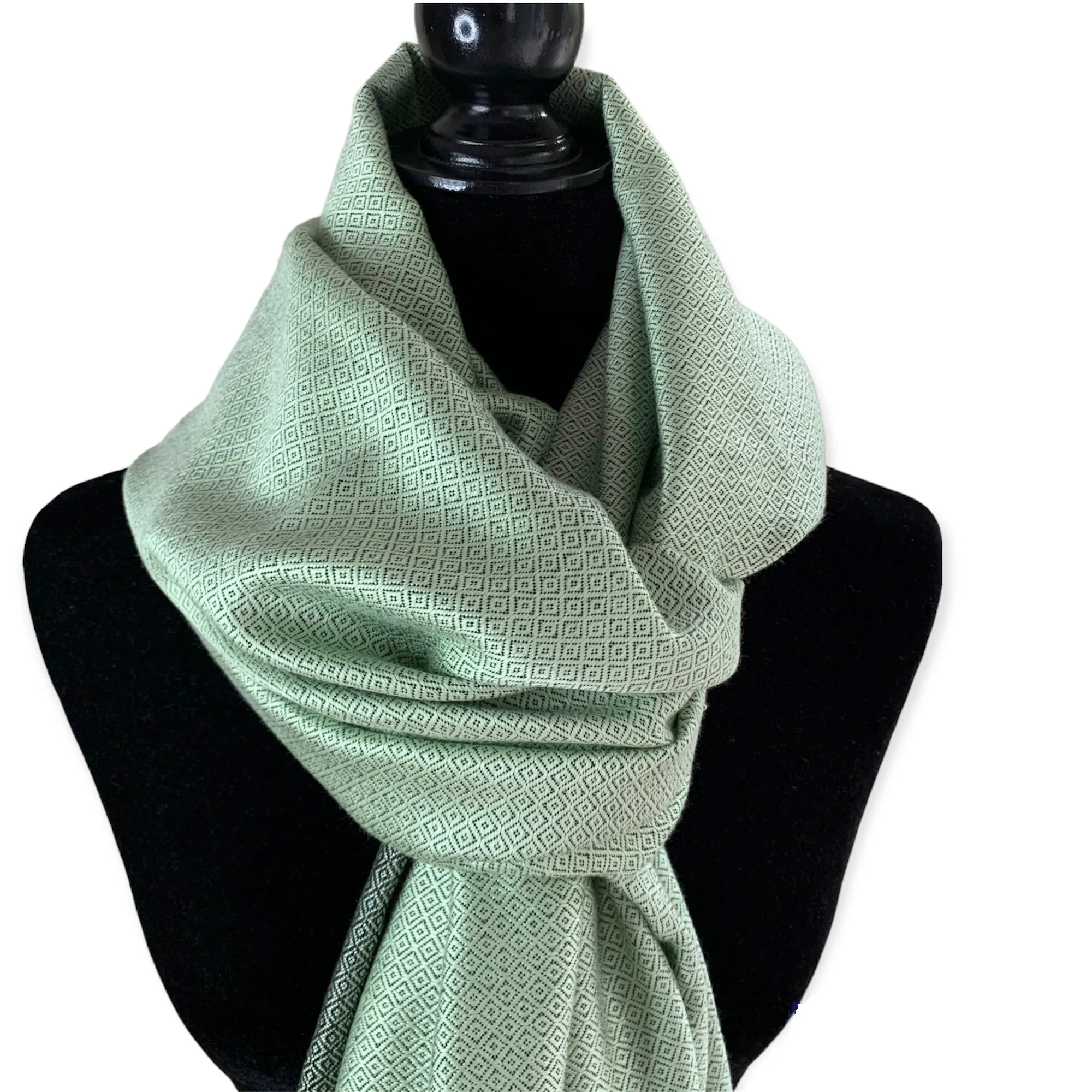 Reversible Diamond Handwoven Bamboo Viscose Shawl - Pistachio