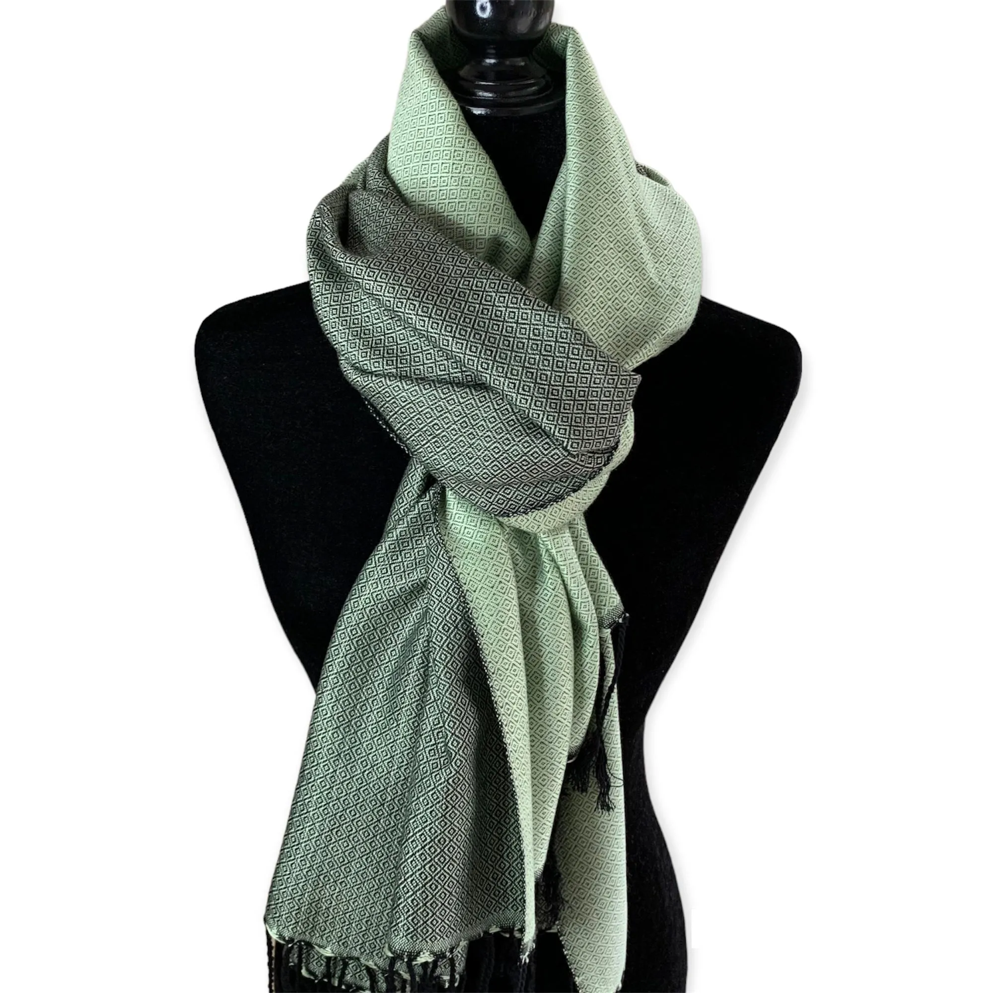 Reversible Diamond Handwoven Bamboo Viscose Shawl - Pistachio