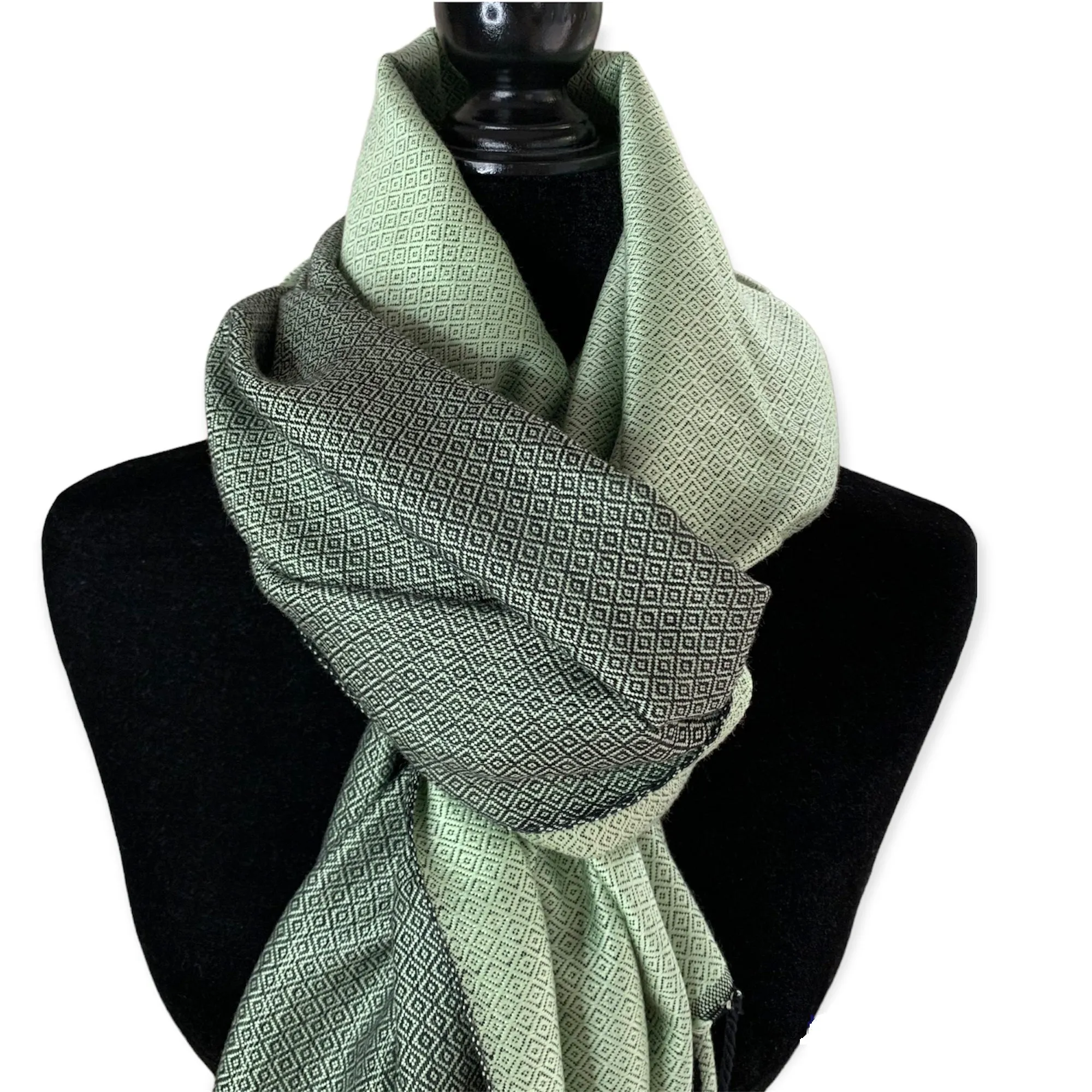 Reversible Diamond Handwoven Bamboo Viscose Shawl - Pistachio