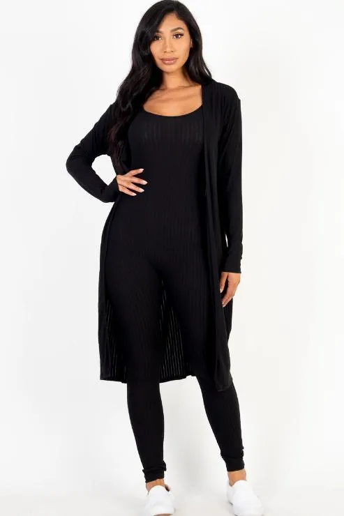 Ribbed Cardigan & Jumpsuit Set