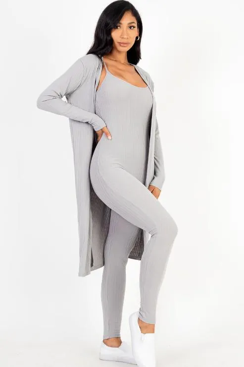 Ribbed Cardigan & Jumpsuit Set