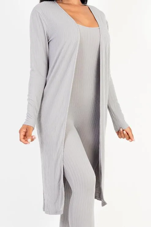 Ribbed Cardigan & Jumpsuit Set